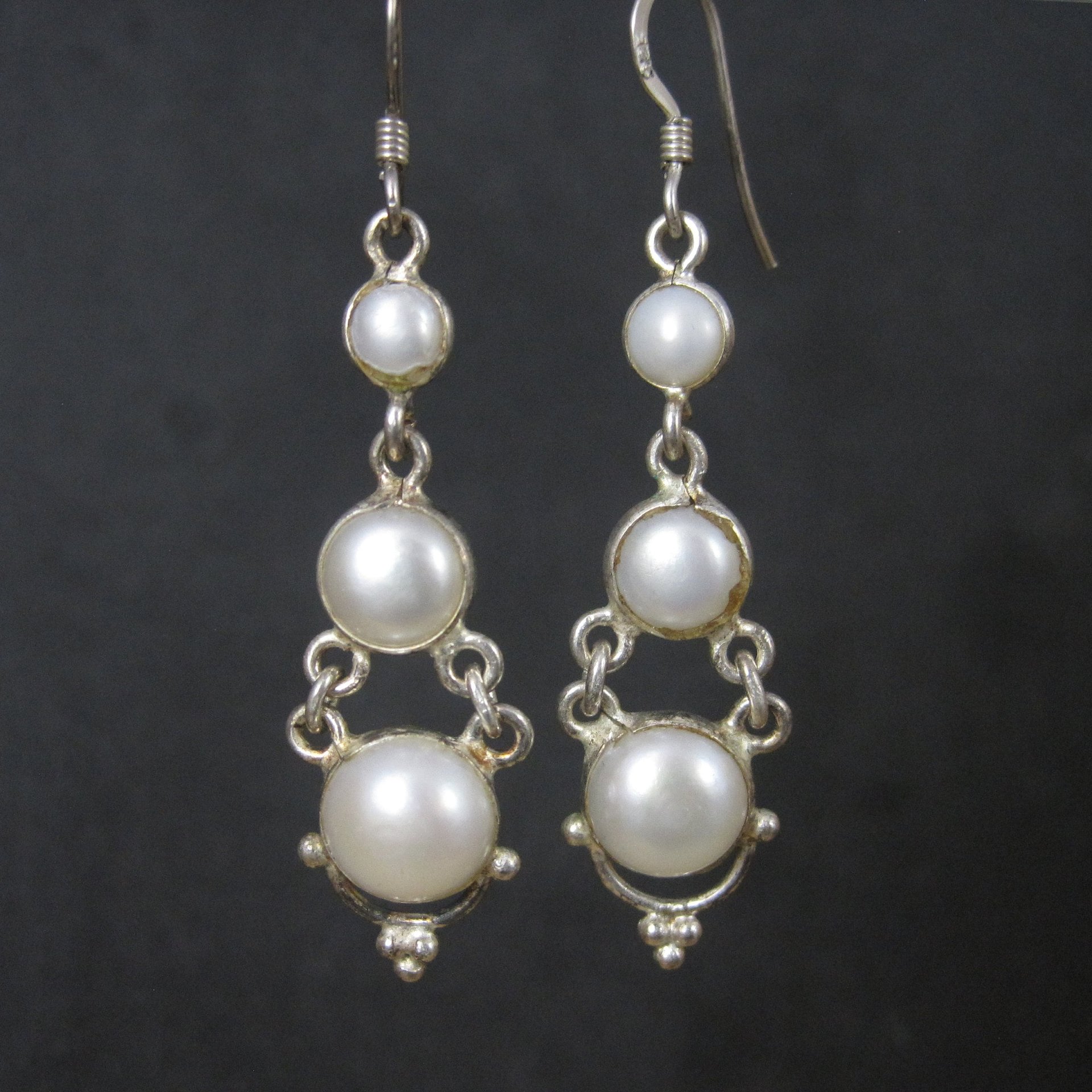Long Vintage Sterling Pearl Earrings