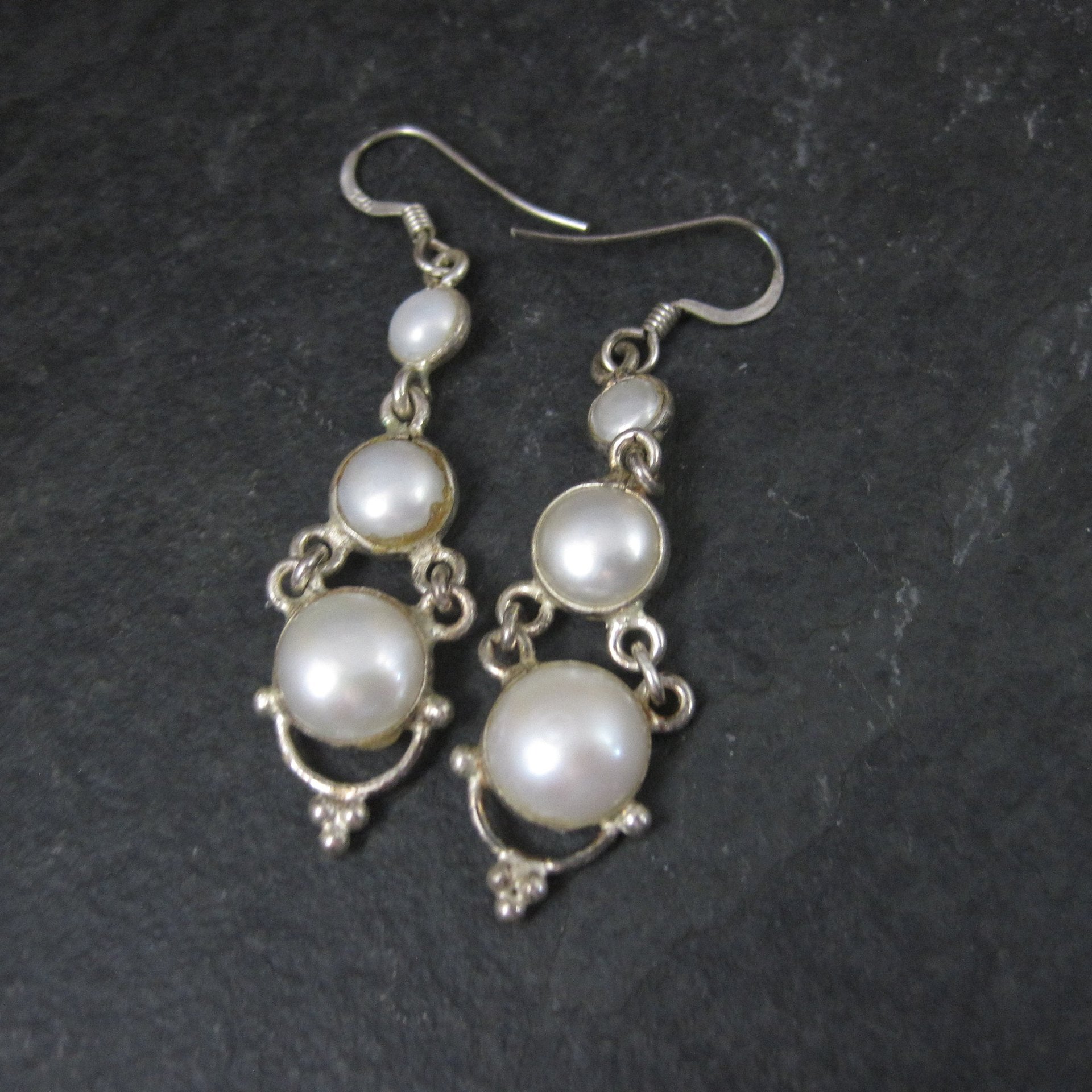 Long Vintage Sterling Pearl Earrings