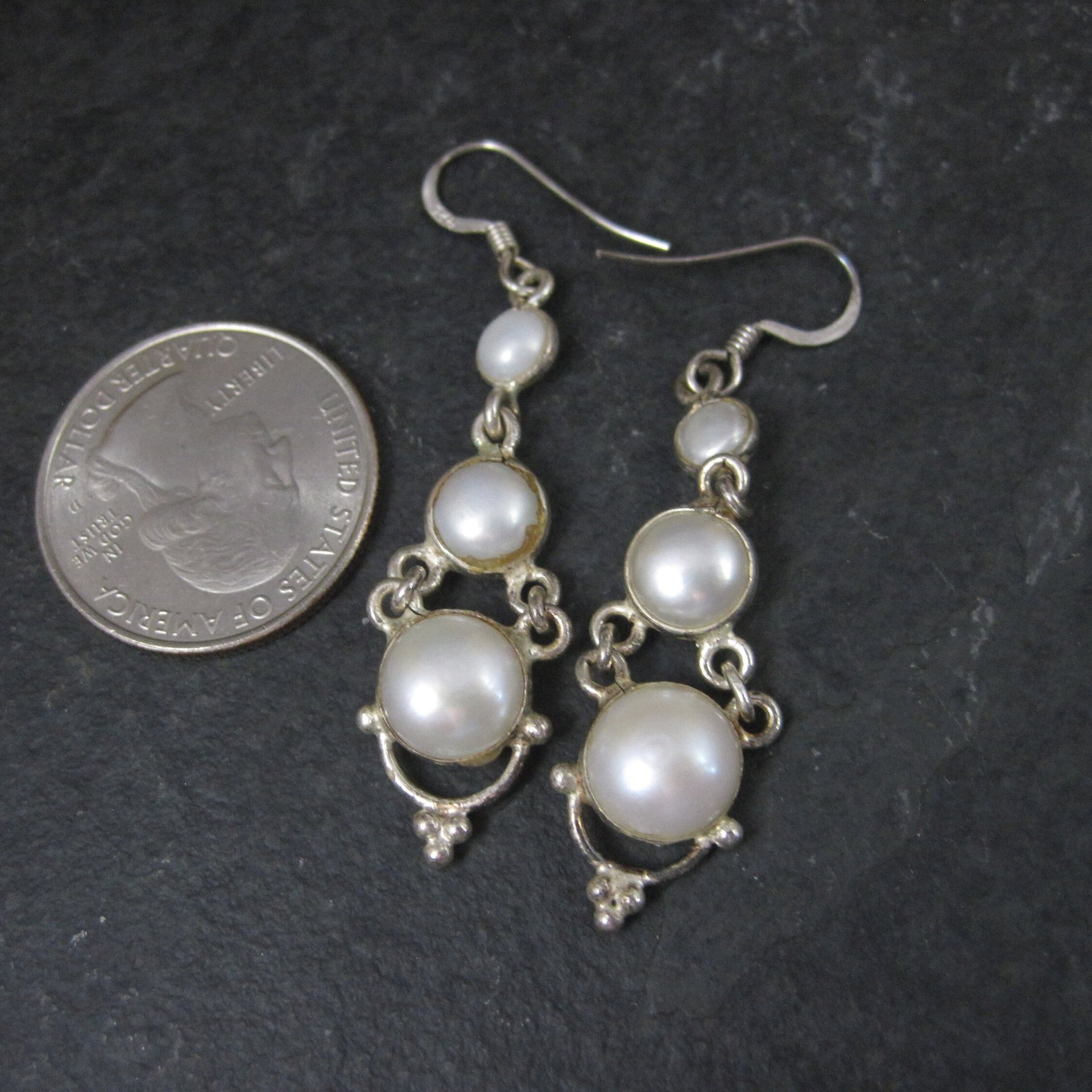 Long Vintage Sterling Pearl Earrings