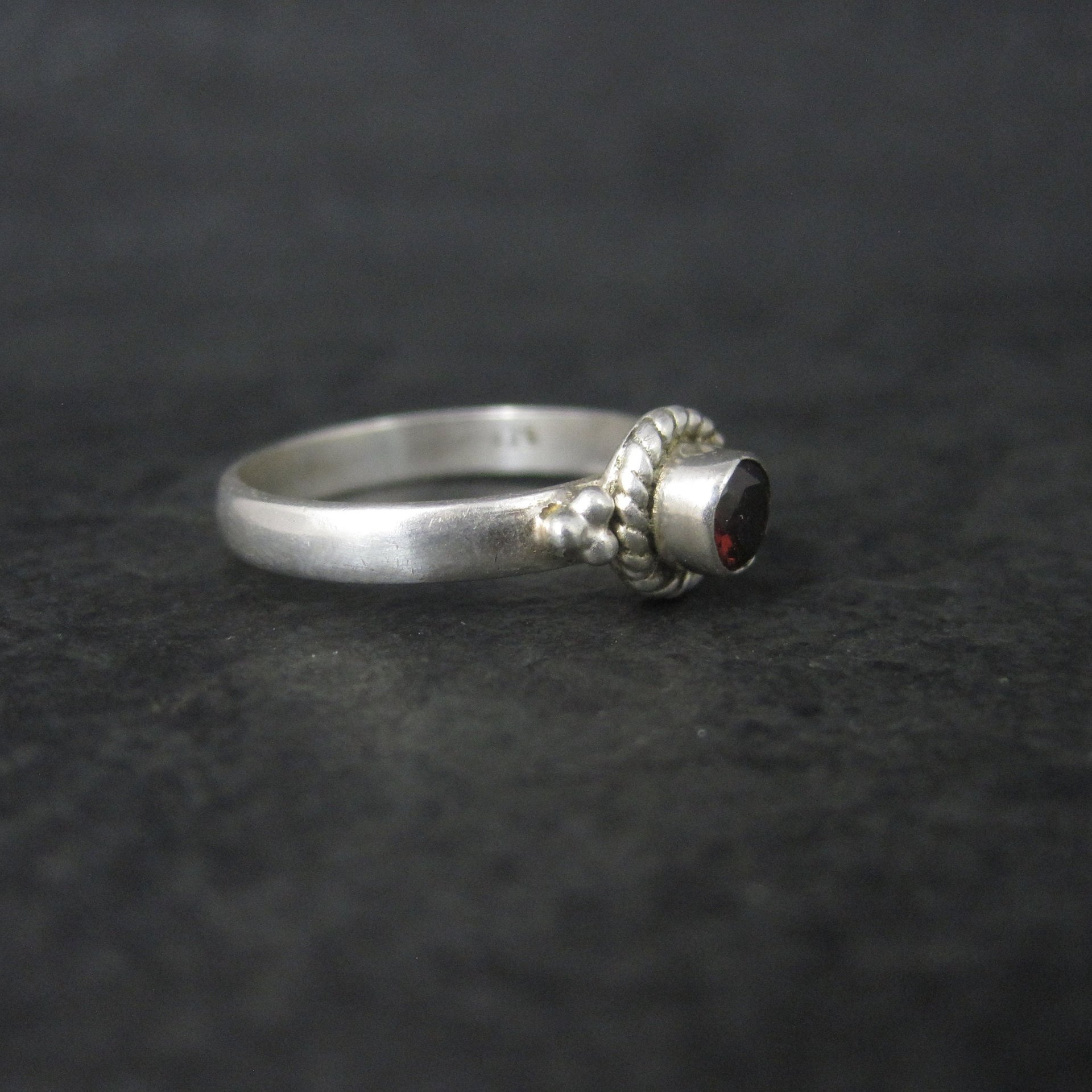 Simple Sterling Garnet Ring Size 7