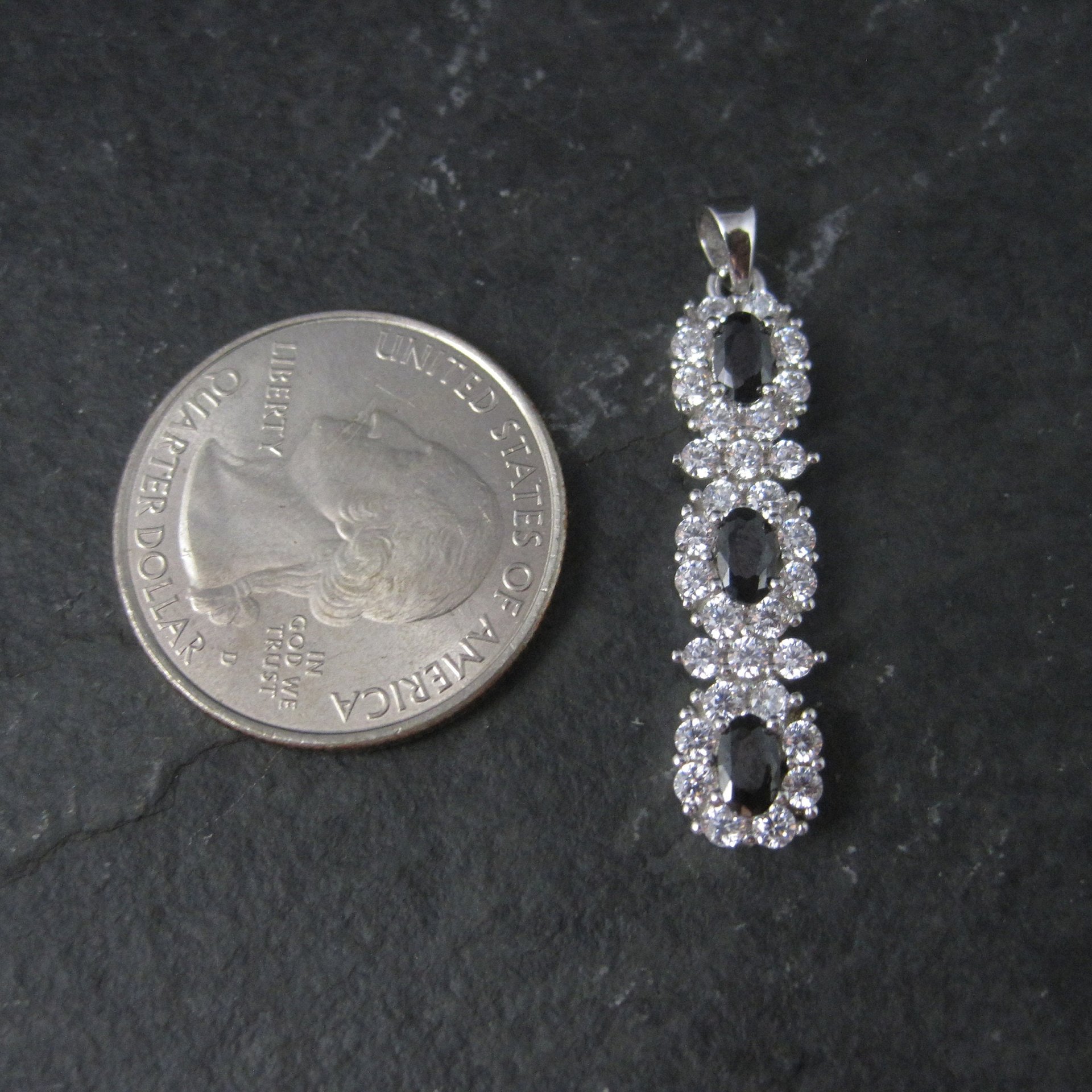 Vintage Sterling Black White Cubic Zirconia Halo Pendant