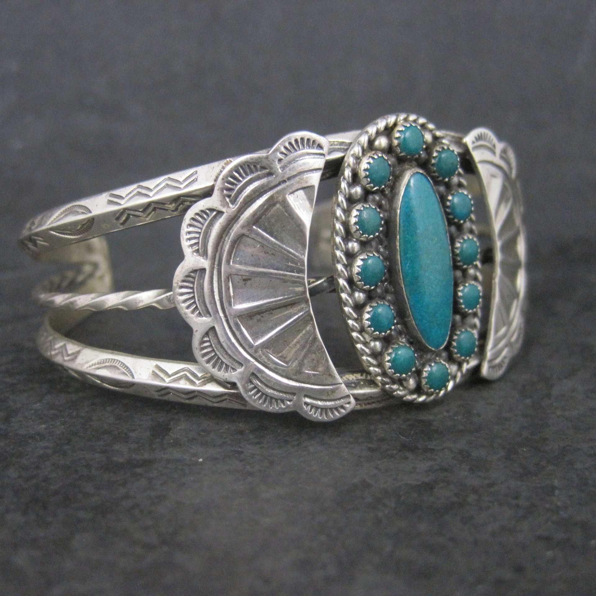 Southwestern Sterling Cluster Cuff Bracelet 6.25 Inches