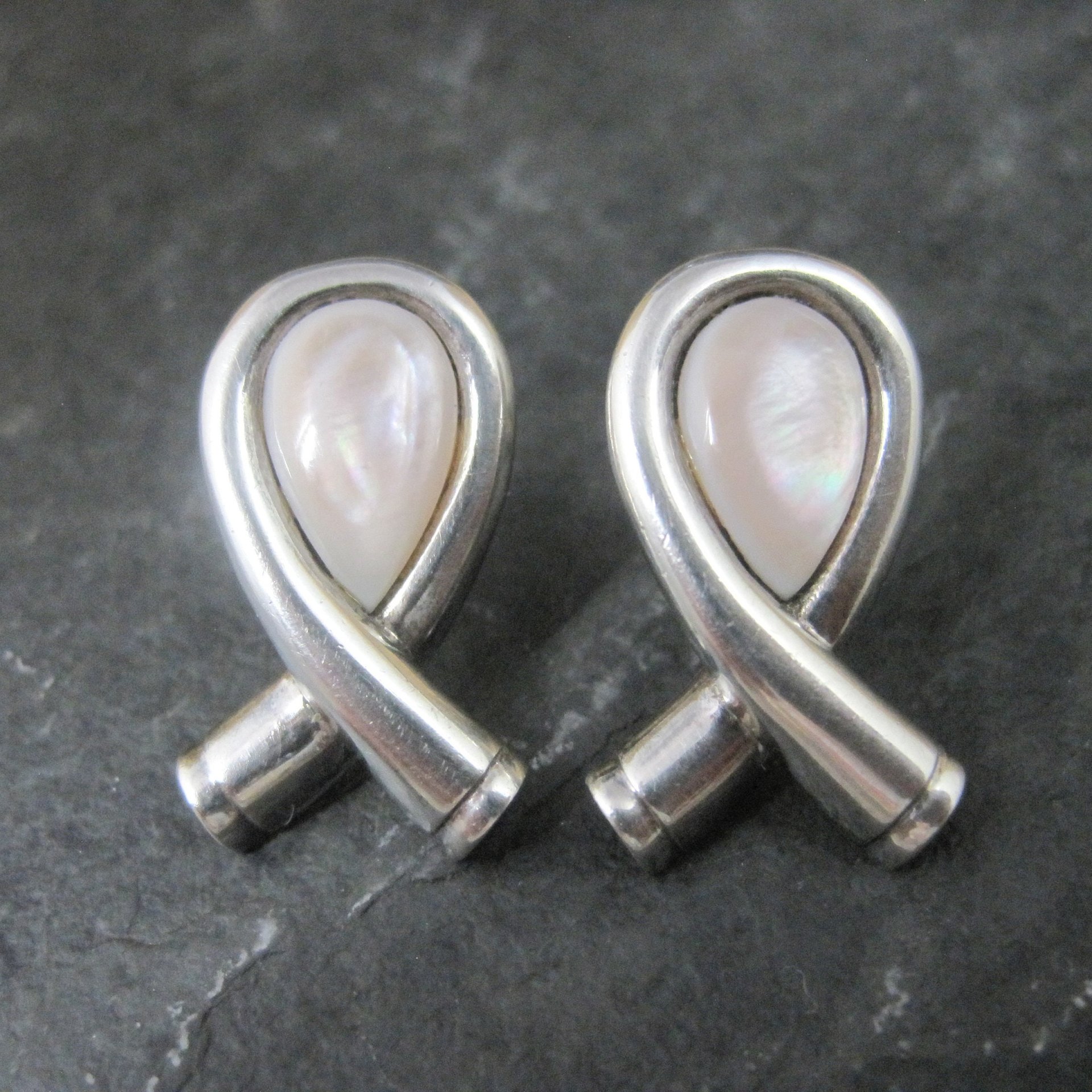 Sterling Mother of Pearl Pink Ribbon Earrings Boma