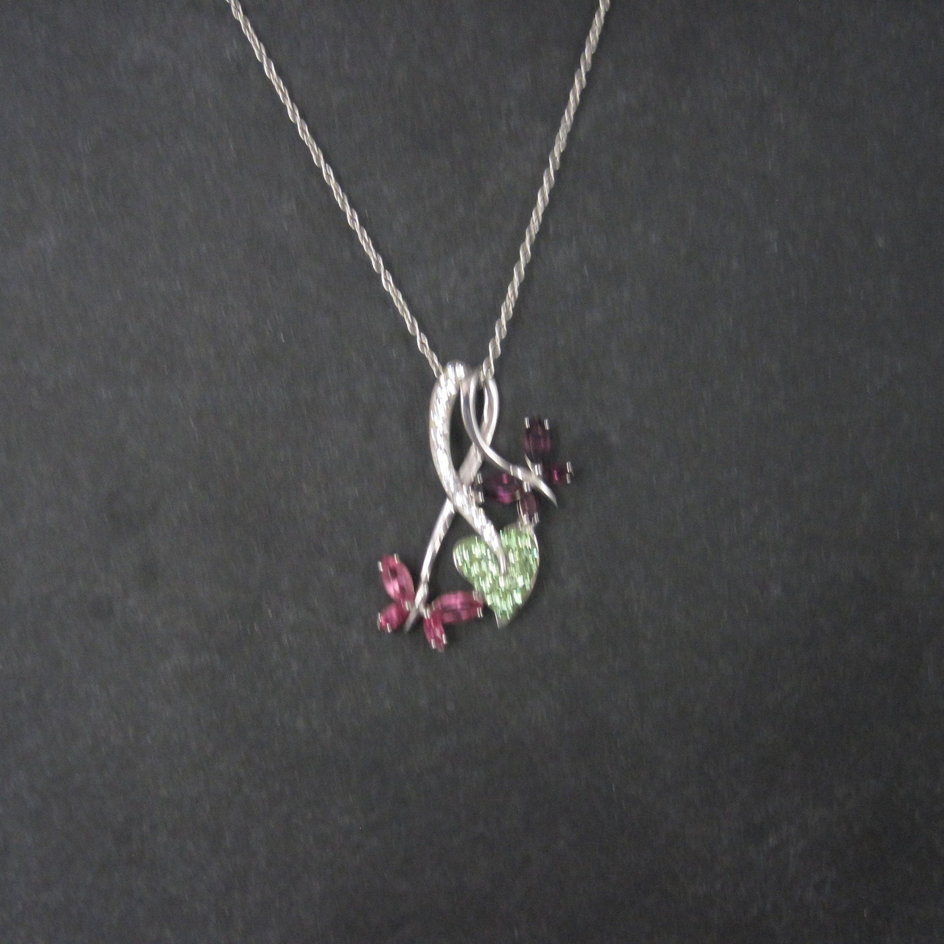 Estate Sterling Pink Purple Butterfly Pendant Necklace
