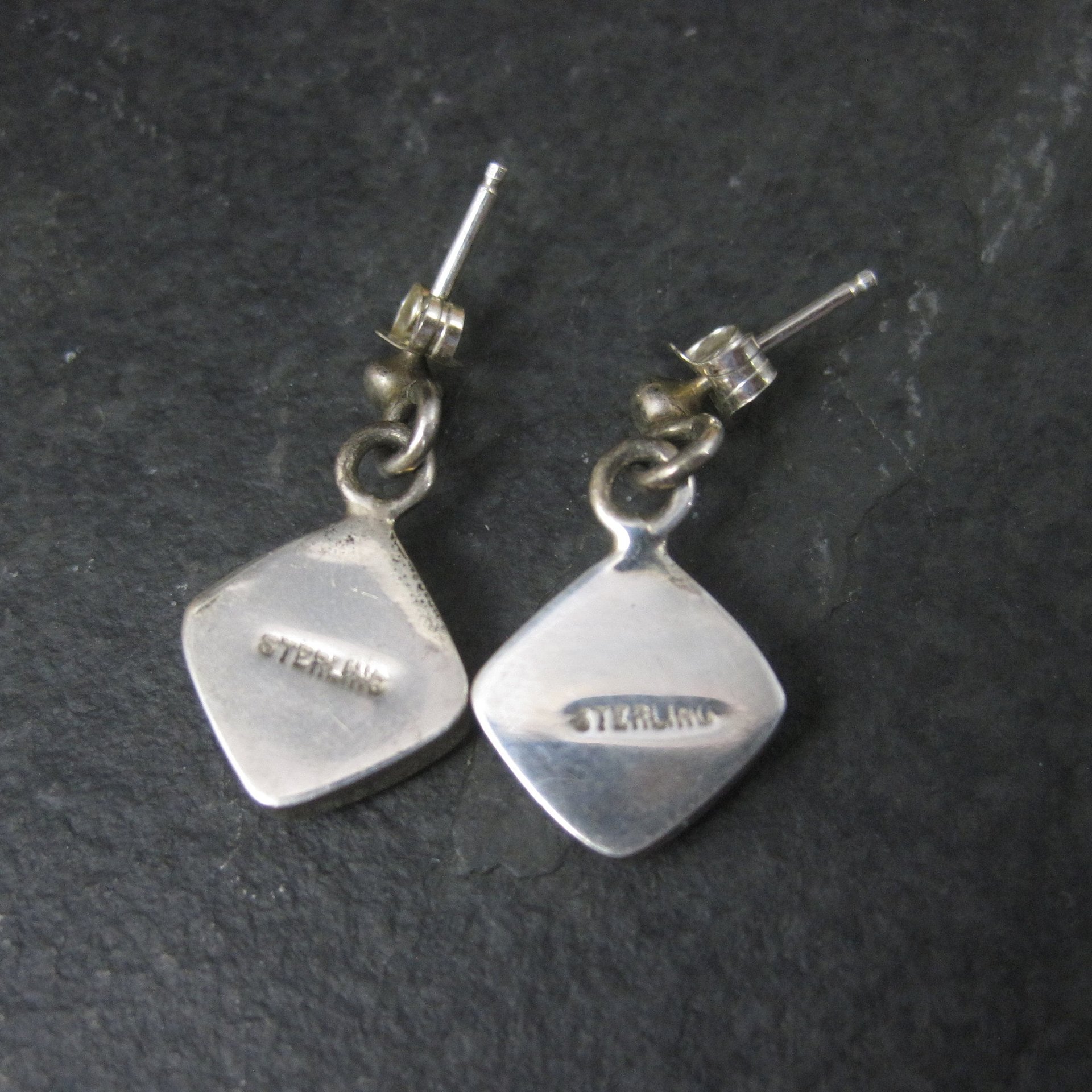 Southwestern Sterling Coral Inlay Earrings