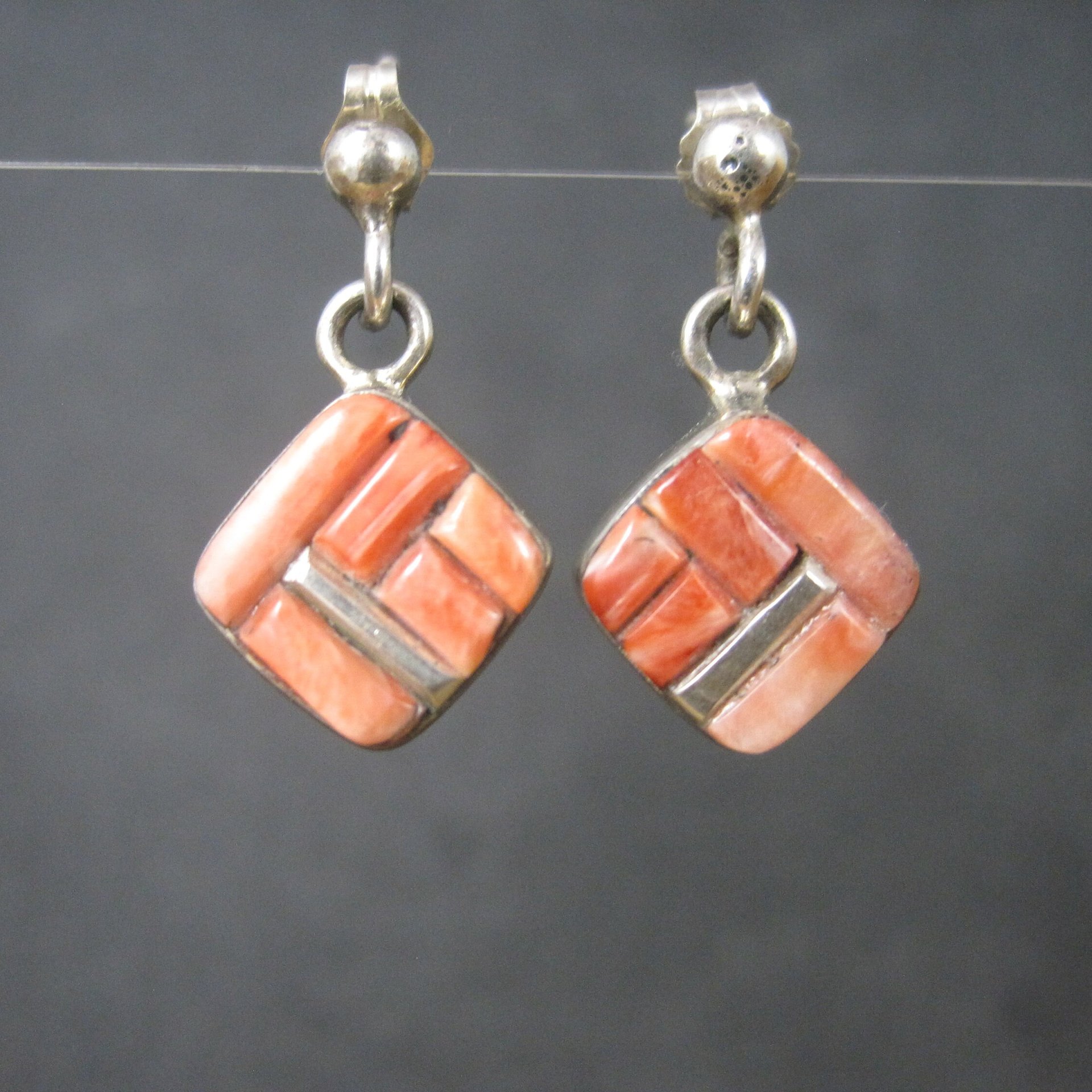 Southwestern Sterling Coral Inlay Earrings