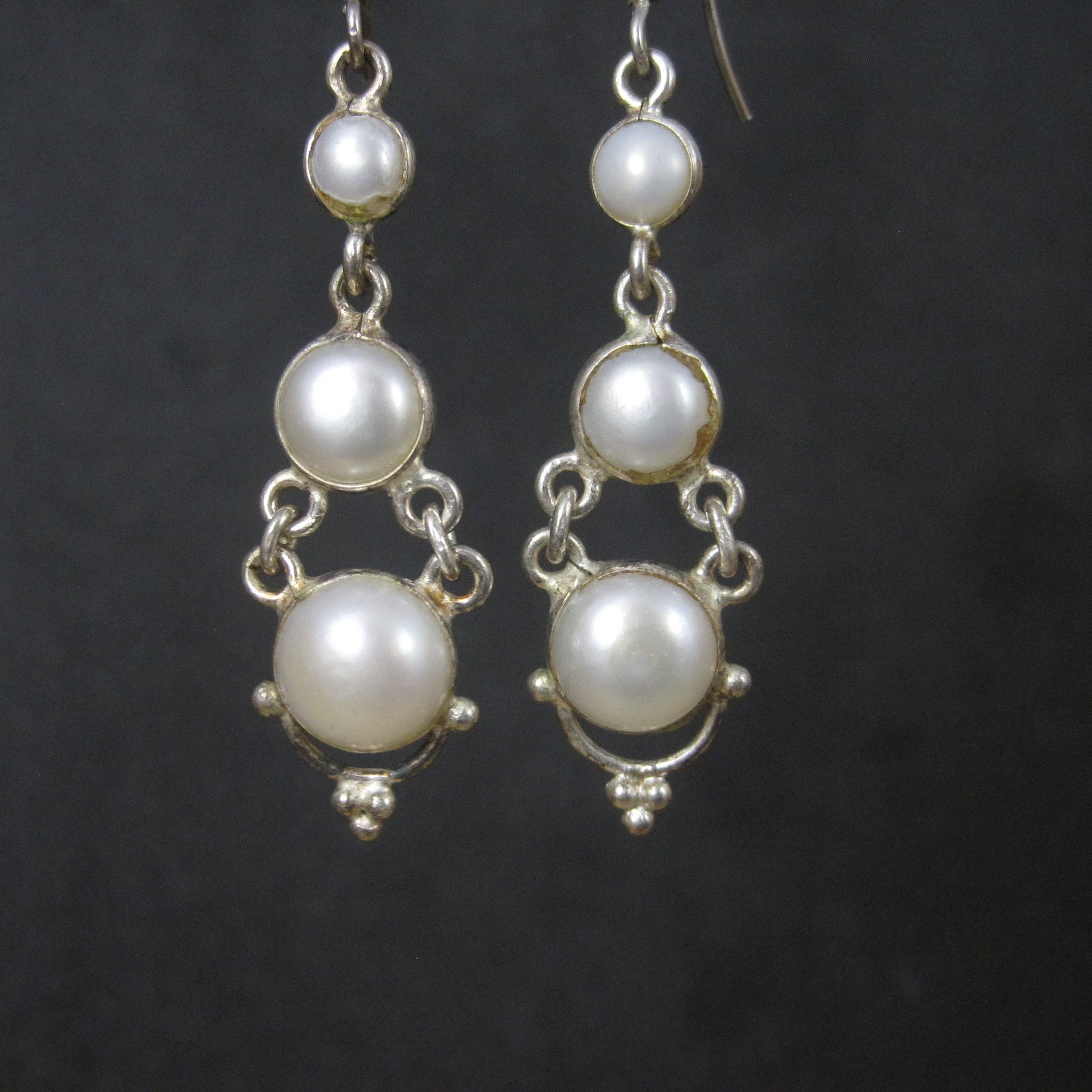 Long Vintage Sterling Pearl Earrings