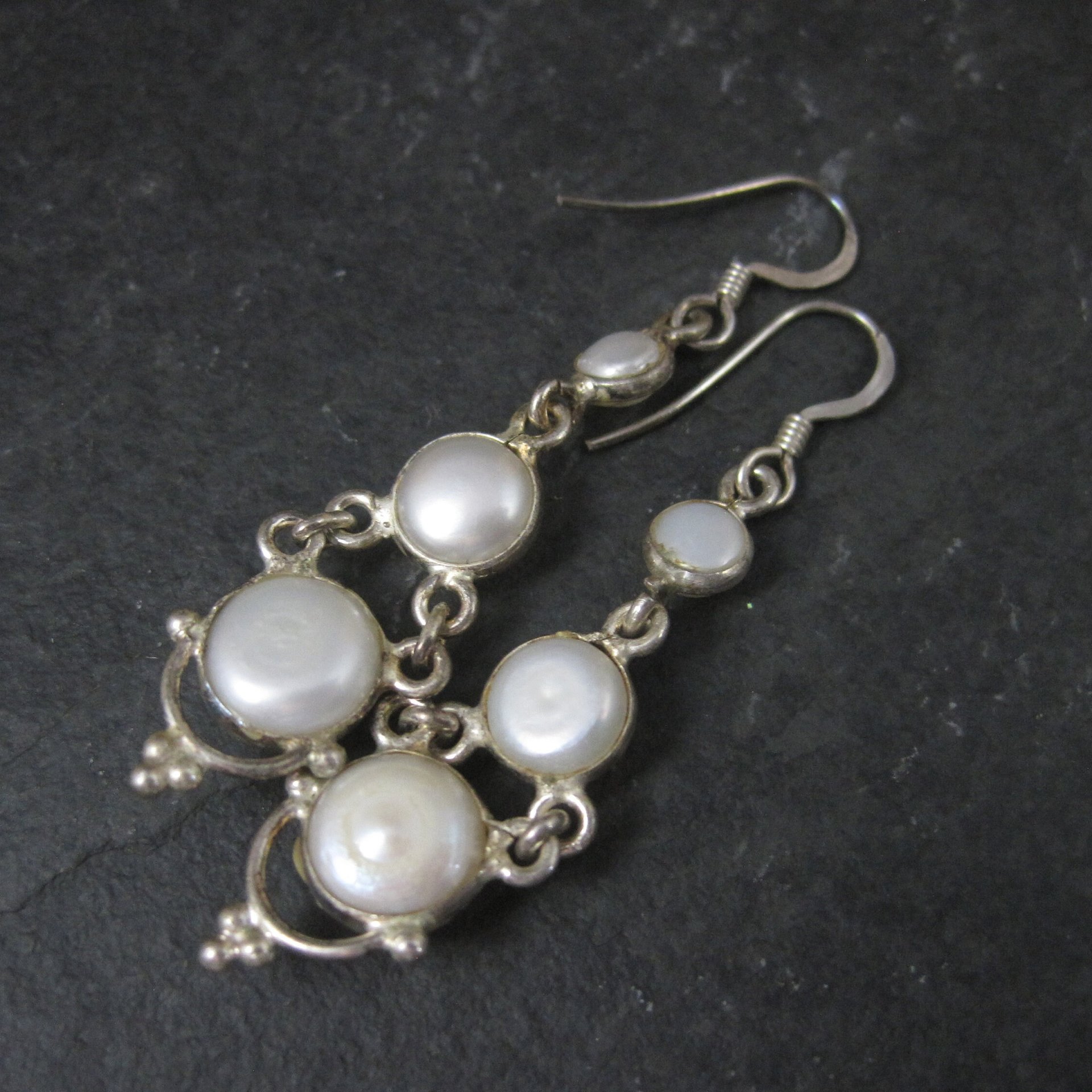 Long Vintage Sterling Pearl Earrings
