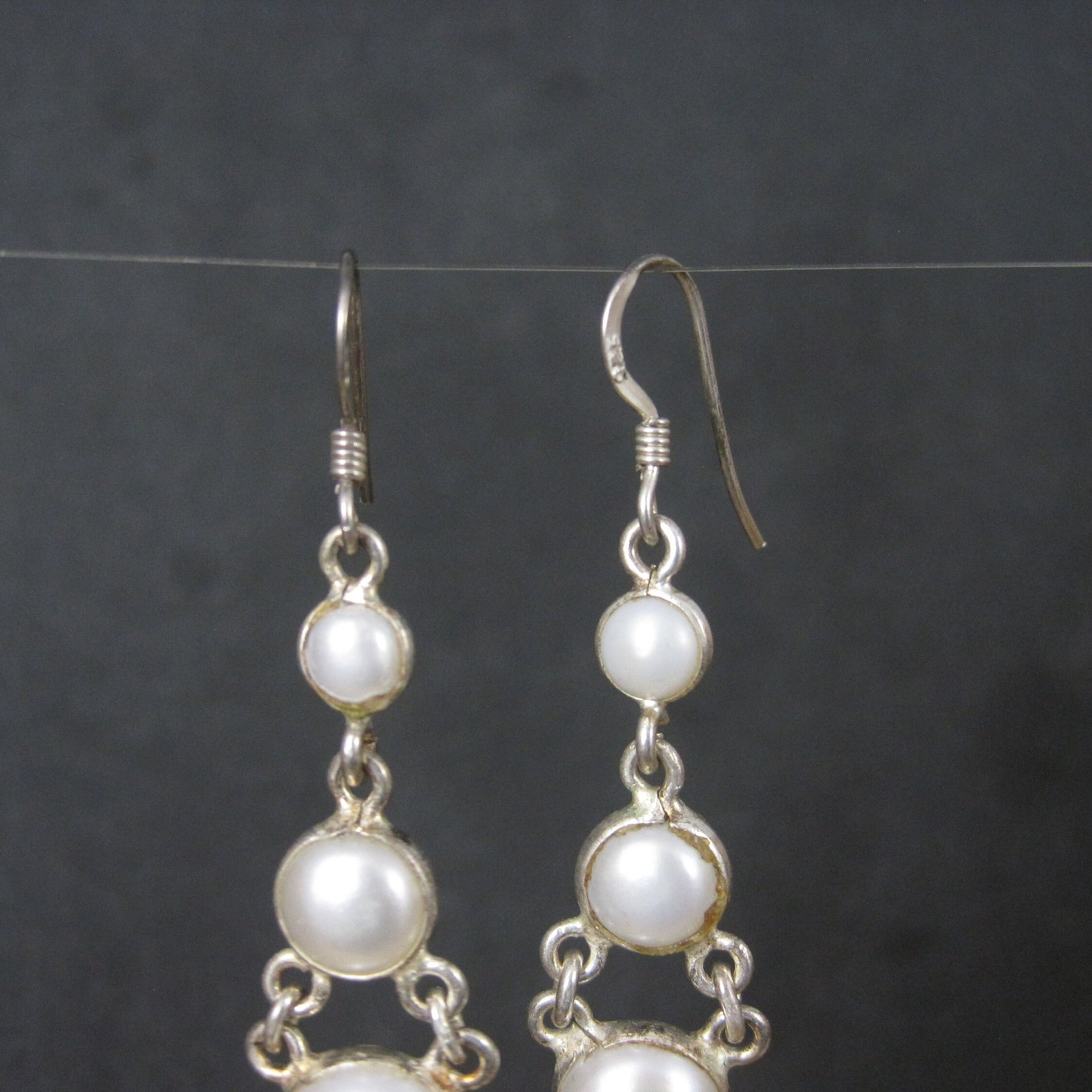 Long Vintage Sterling Pearl Earrings