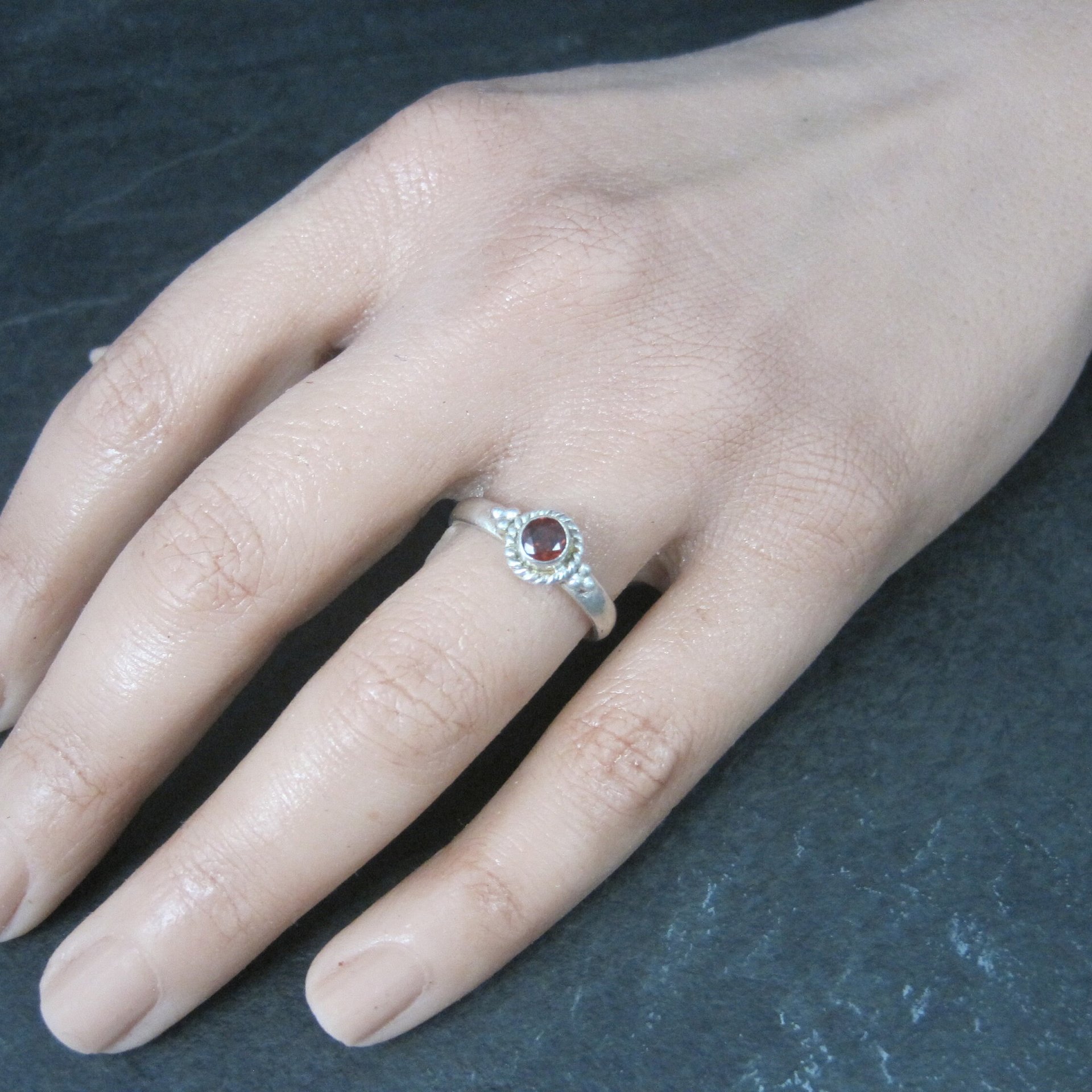 Simple Sterling Garnet Ring Size 7