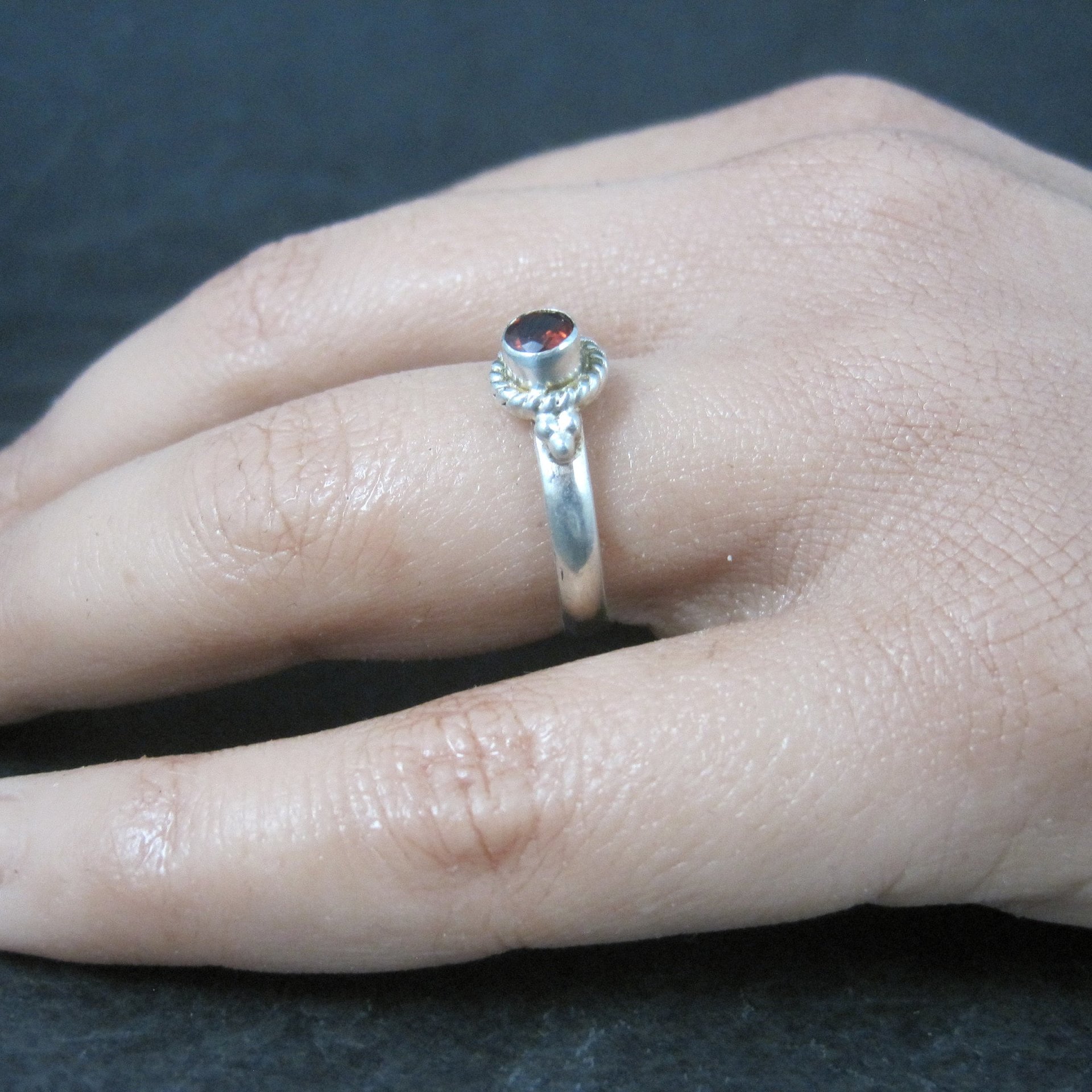 Simple Sterling Garnet Ring Size 7