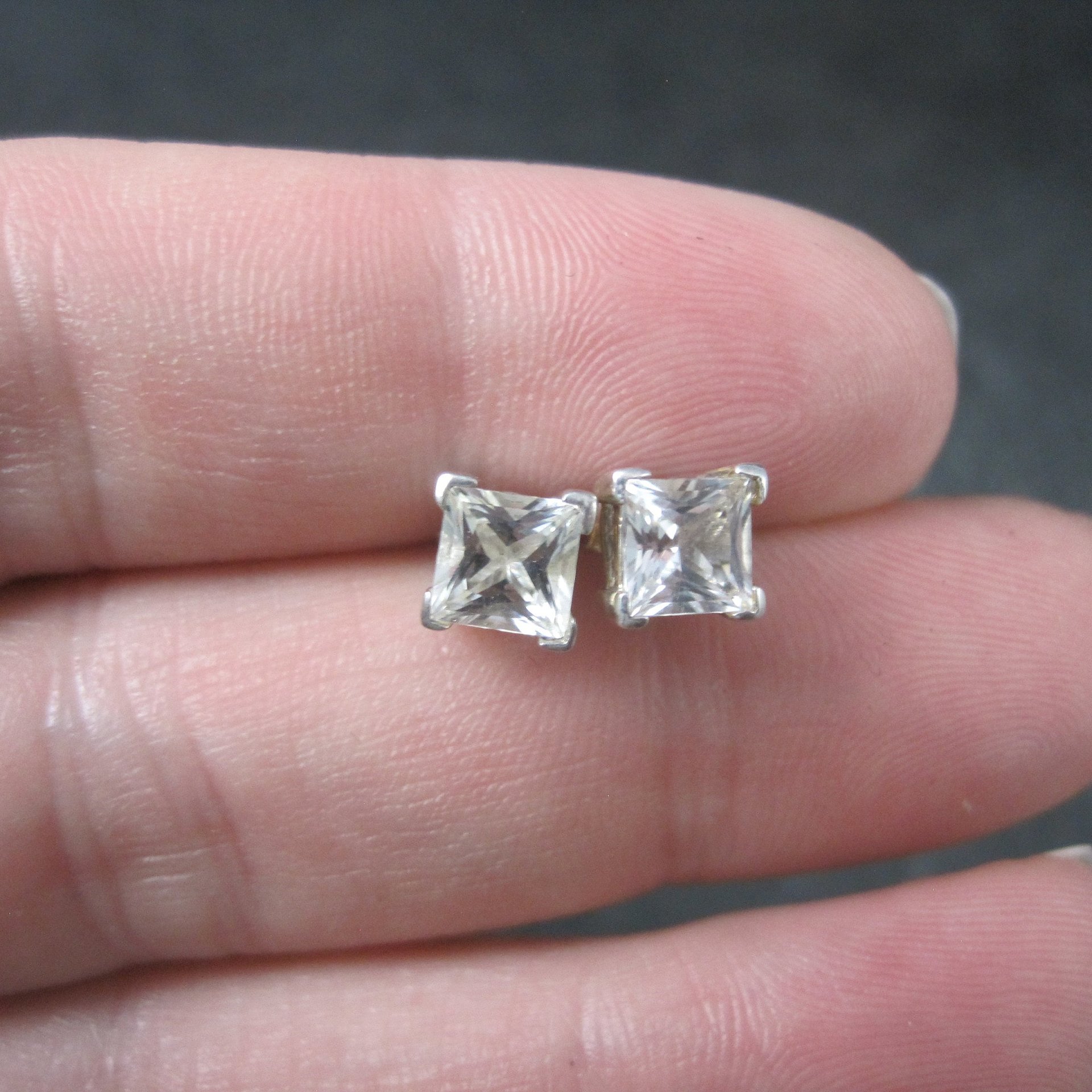 Sterling 6mm Princess Cz Stud Earrings