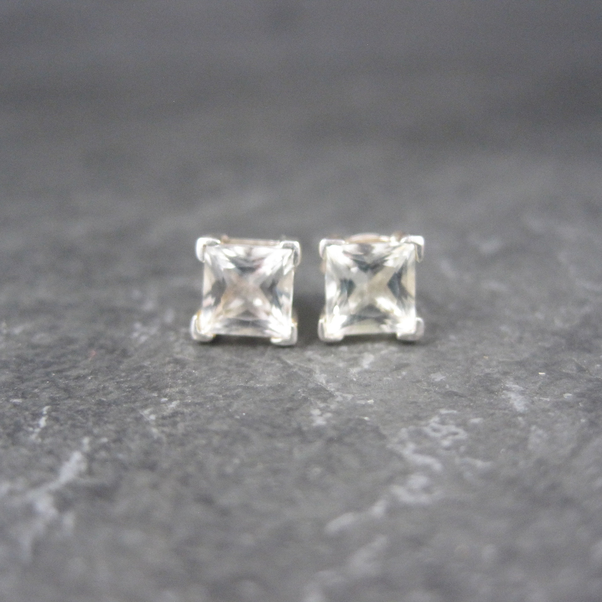 Sterling 6mm Princess Cz Stud Earrings