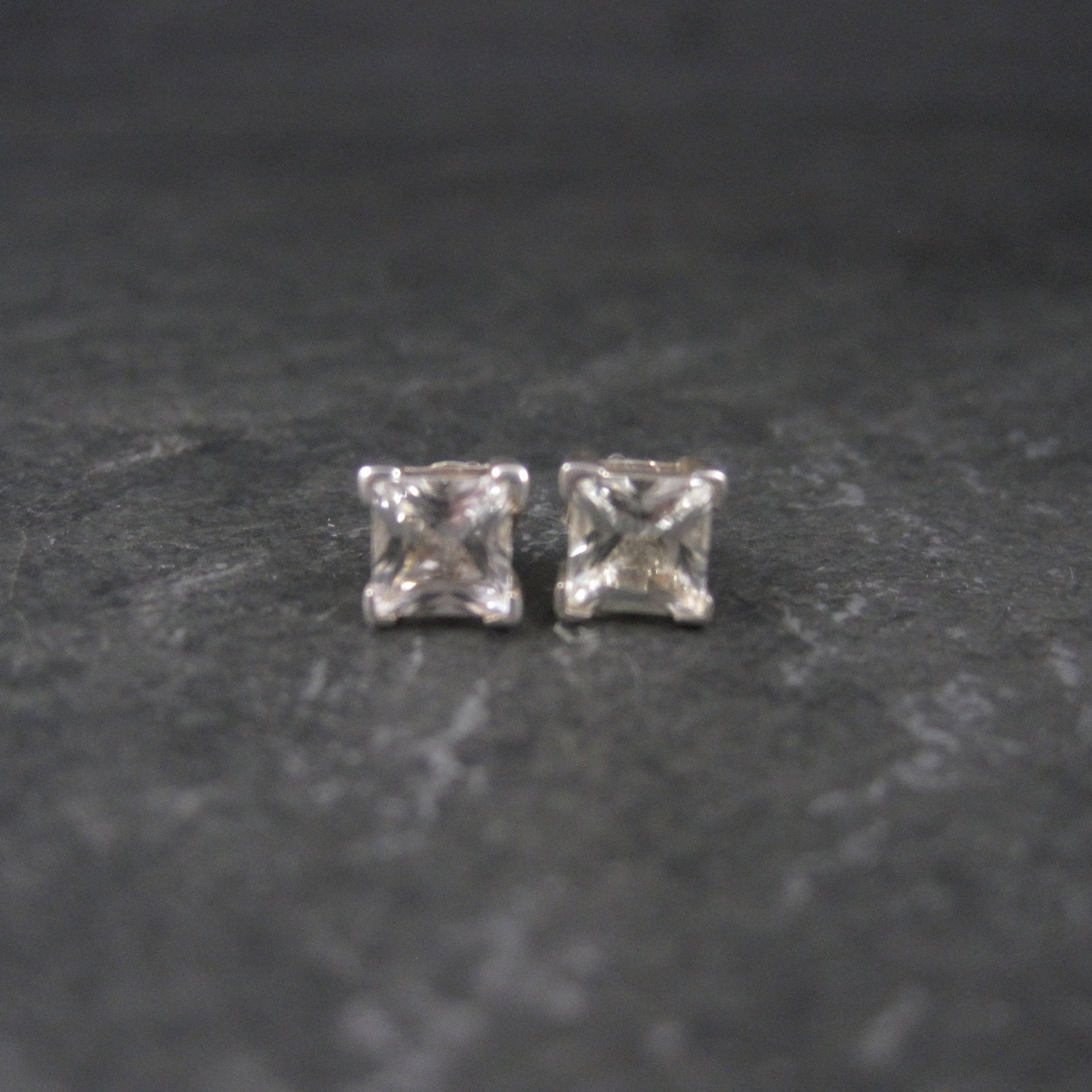 Sterling 6mm Princess Cz Stud Earrings