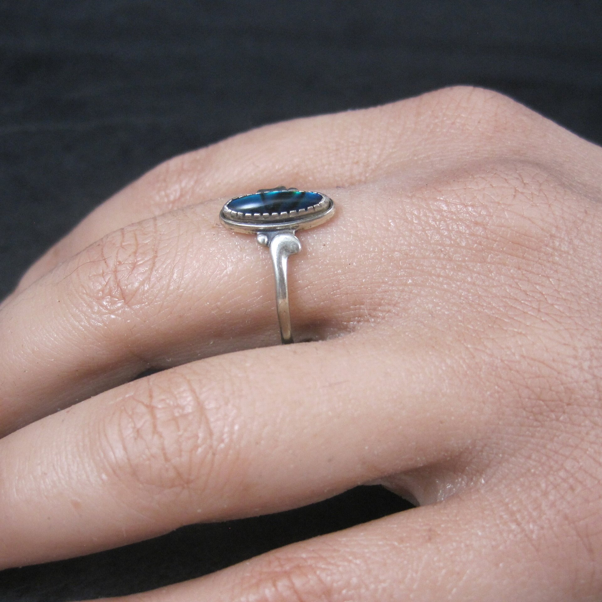 Dainty Southwestern Sterling Paua Shell Ring