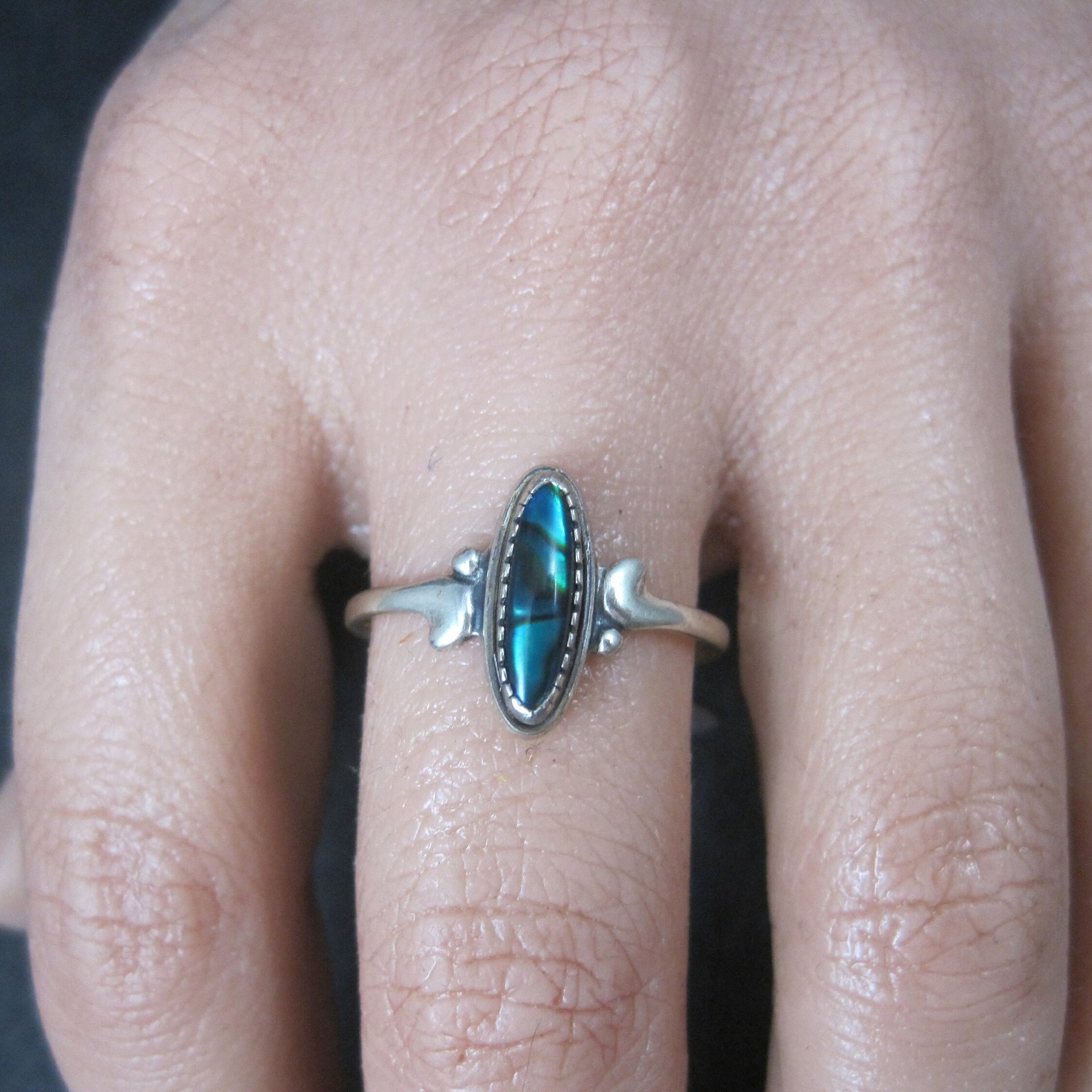 Dainty Southwestern Sterling Paua Shell Ring