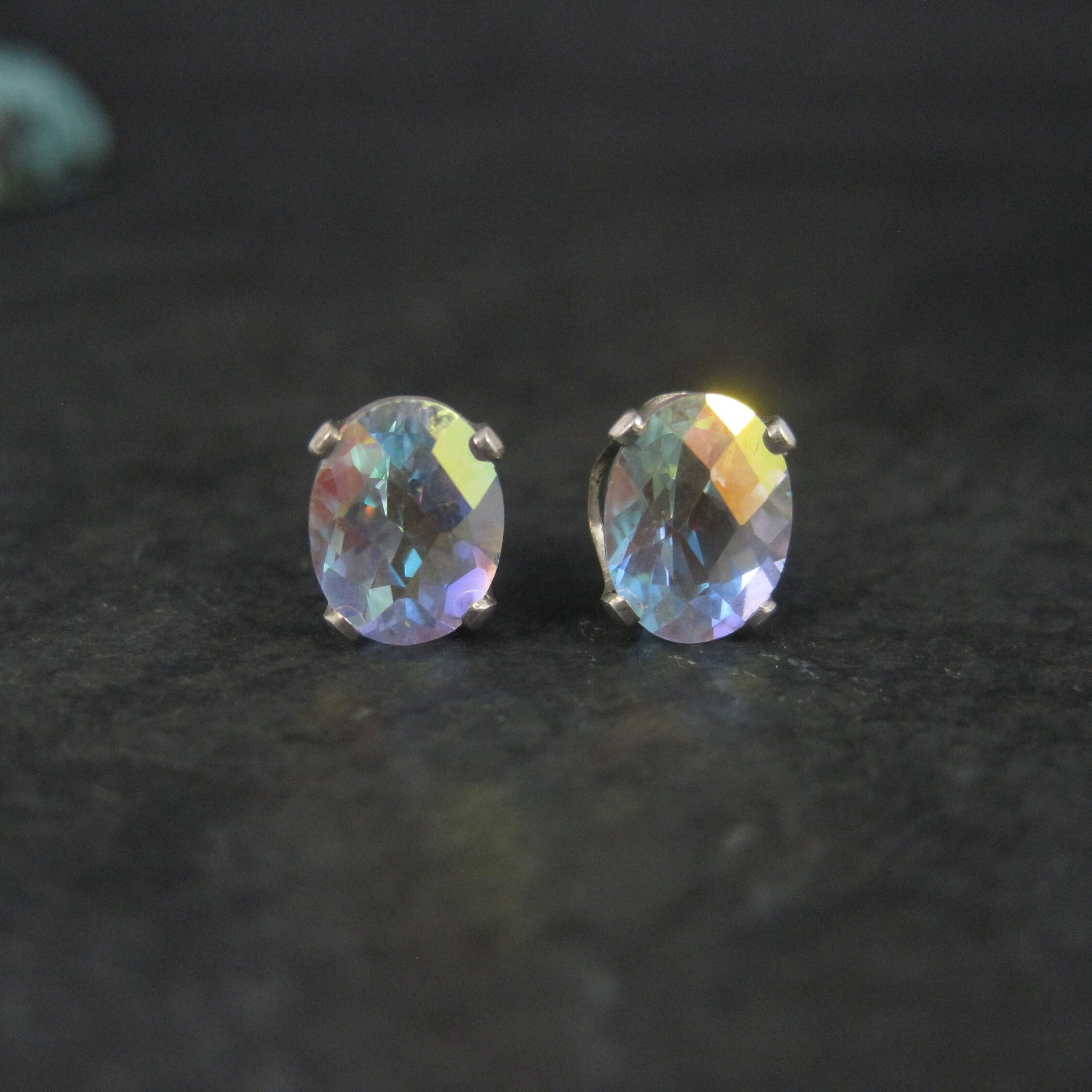 Vintage Sterling Mystic Topaz Stud Earrings