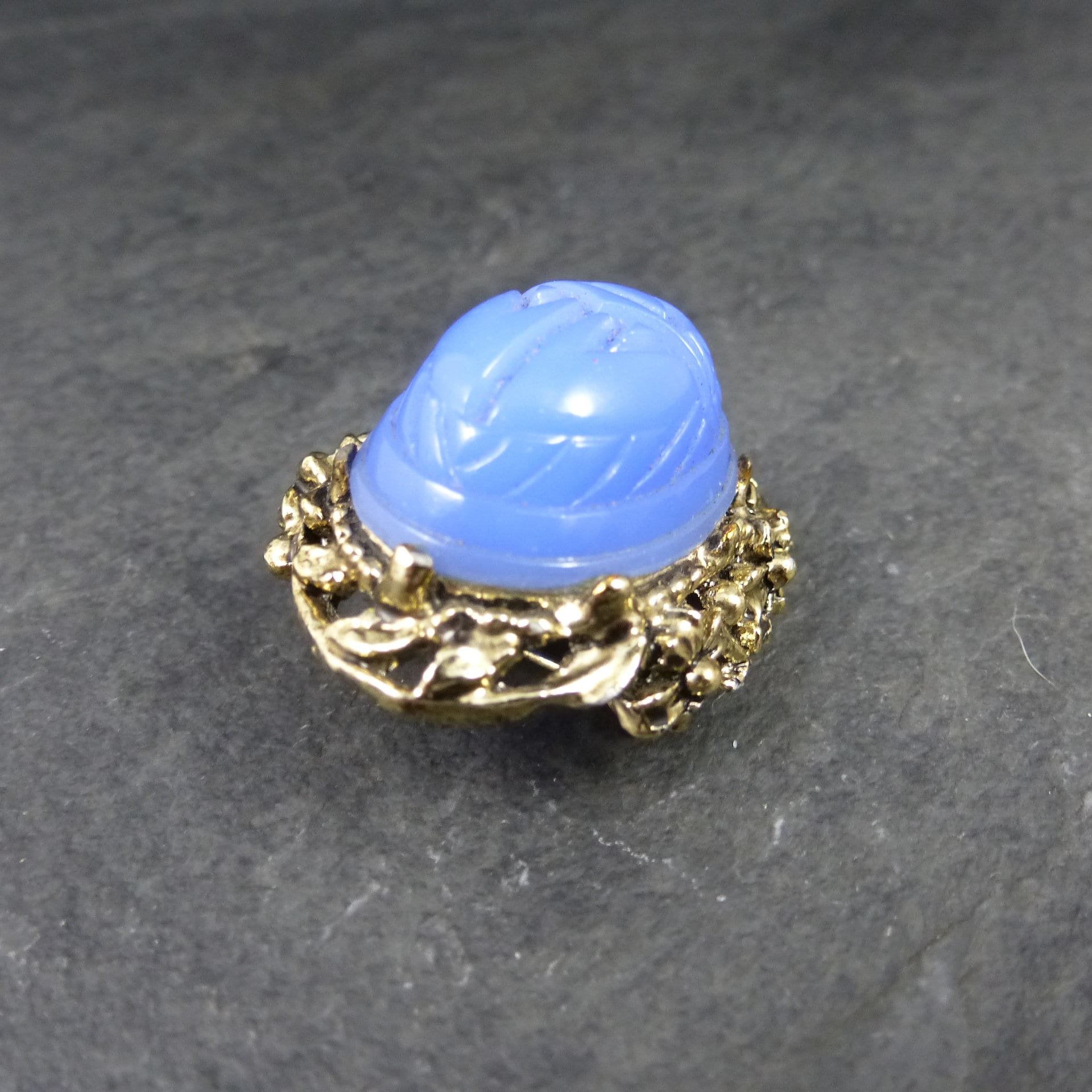 Vintage Blue Glass Scarab Brooch