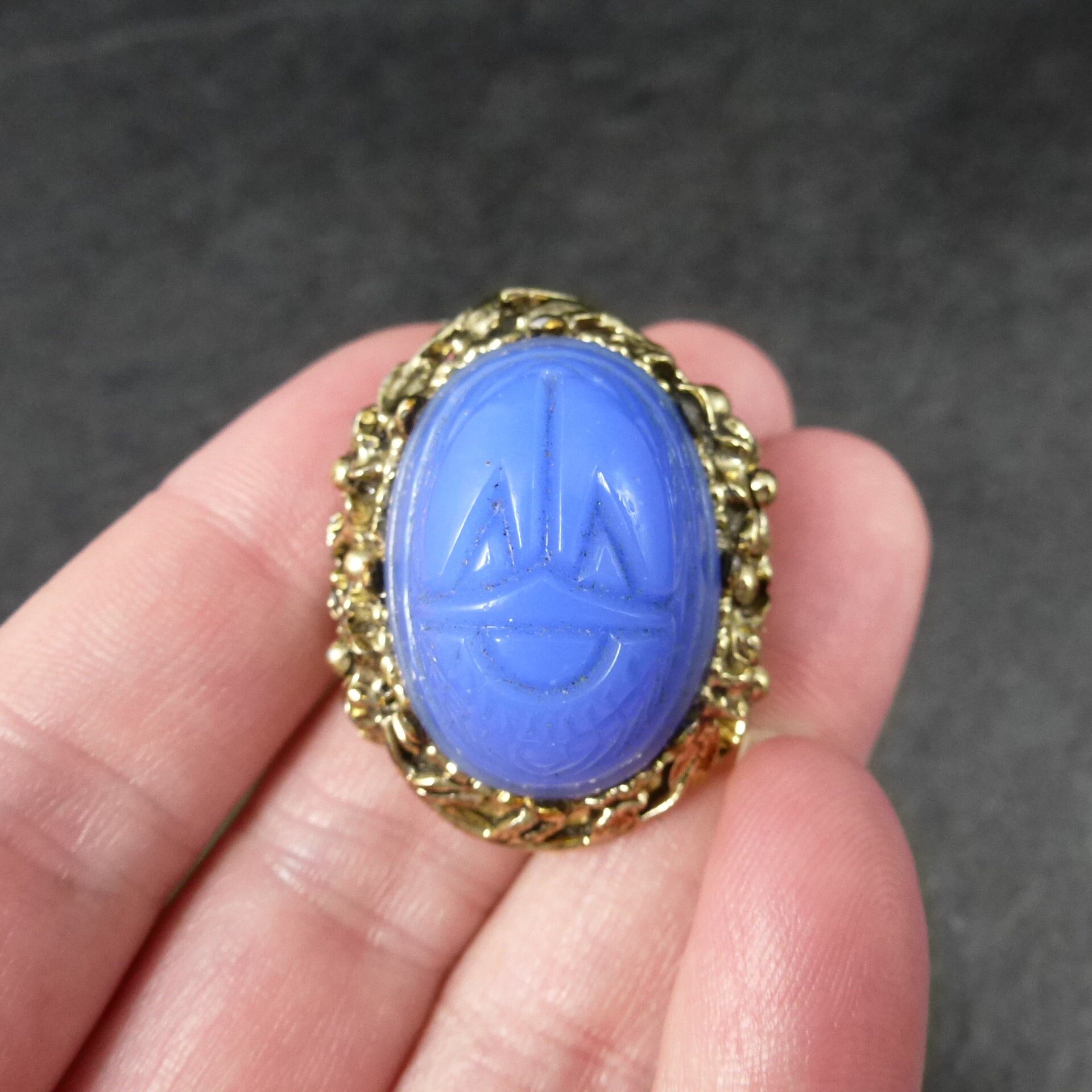 Vintage Blue Glass Scarab Brooch