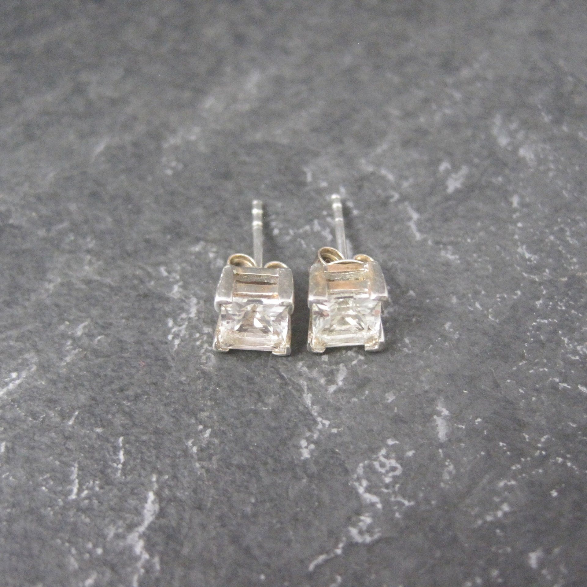 Sterling 6mm Princess Cz Stud Earrings