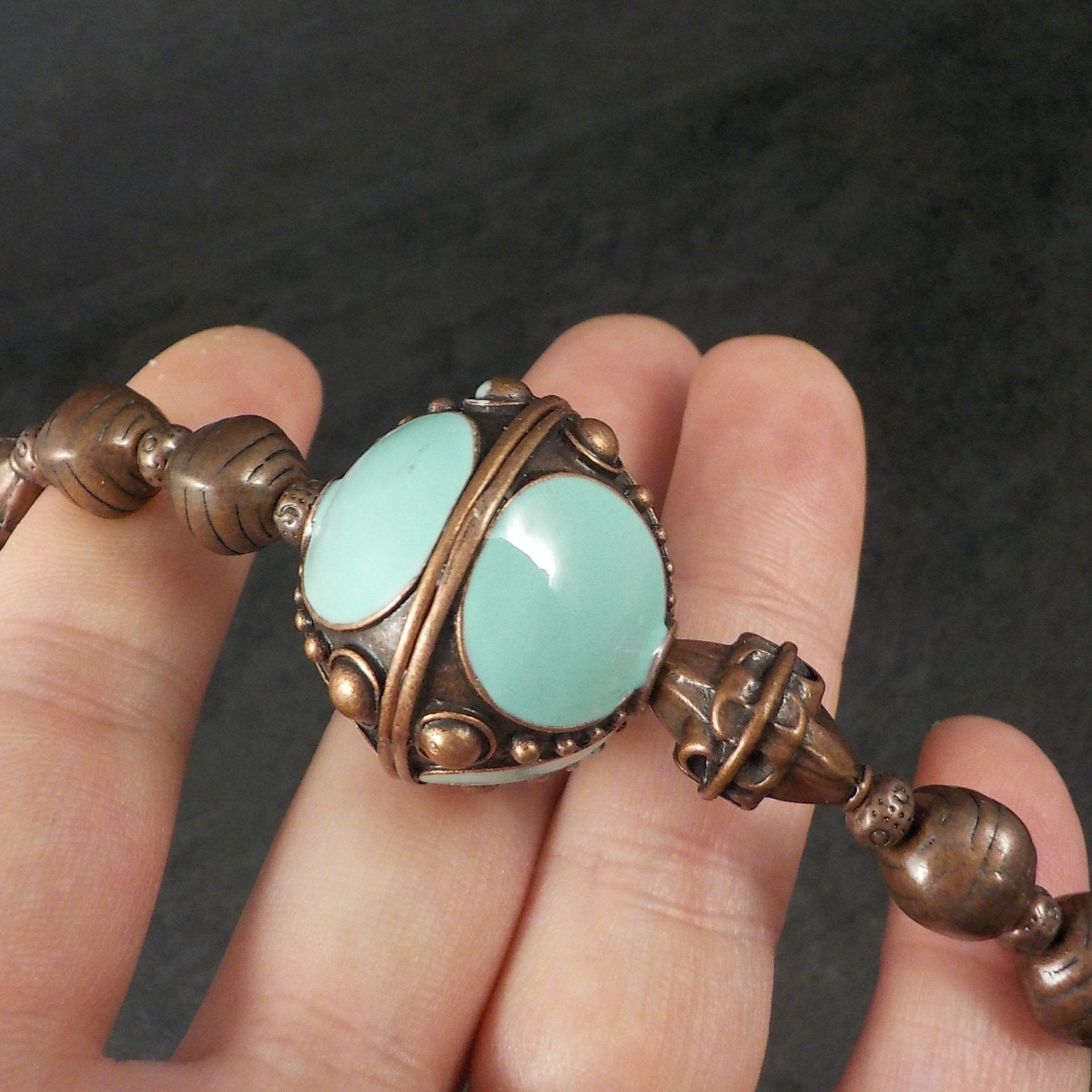 Blue Moon Copper Enamel Bead Strand 5-21mm