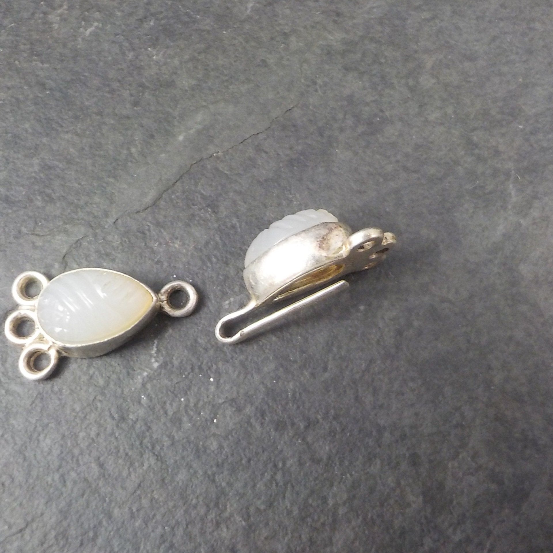 Sterling 3 Strand Carved Quartz Hook Clasp