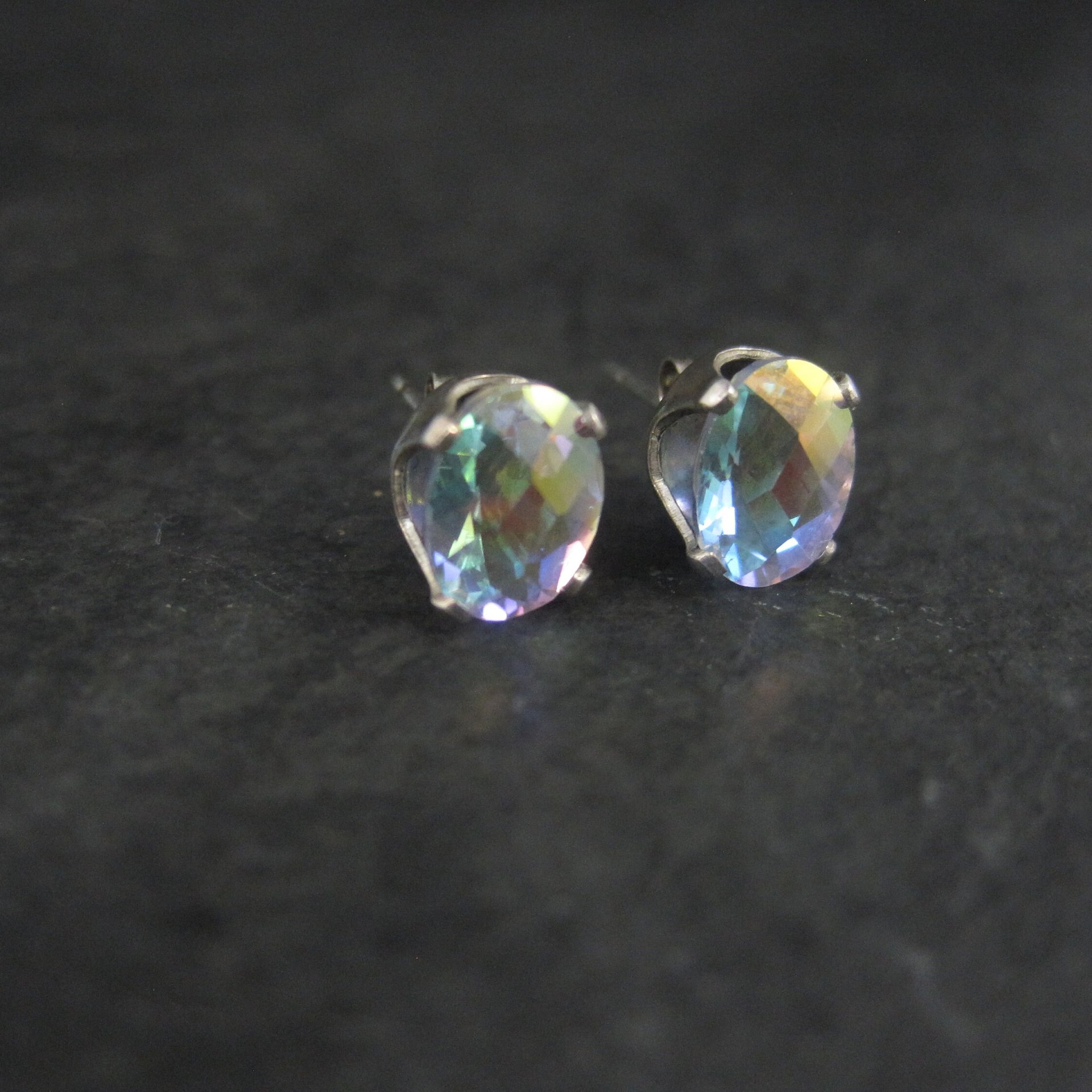 Vintage Sterling Mystic Topaz Stud Earrings