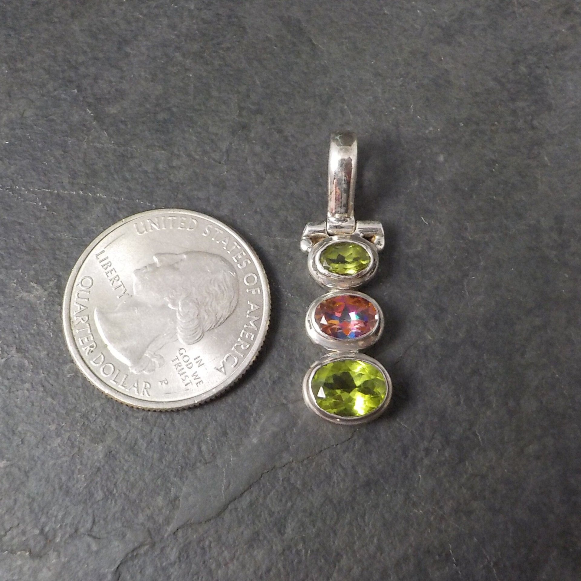 Vintage Sterling Peridot Mystic Topaz Pendant