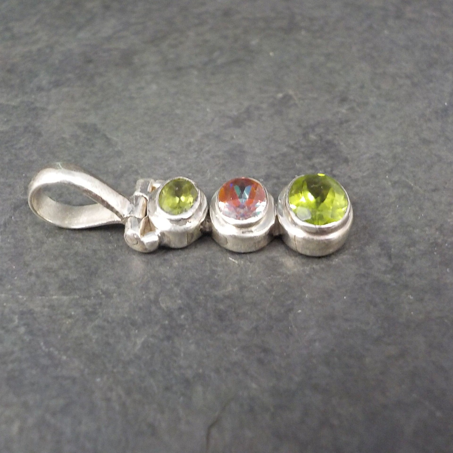 Vintage Sterling Peridot Mystic Topaz Pendant