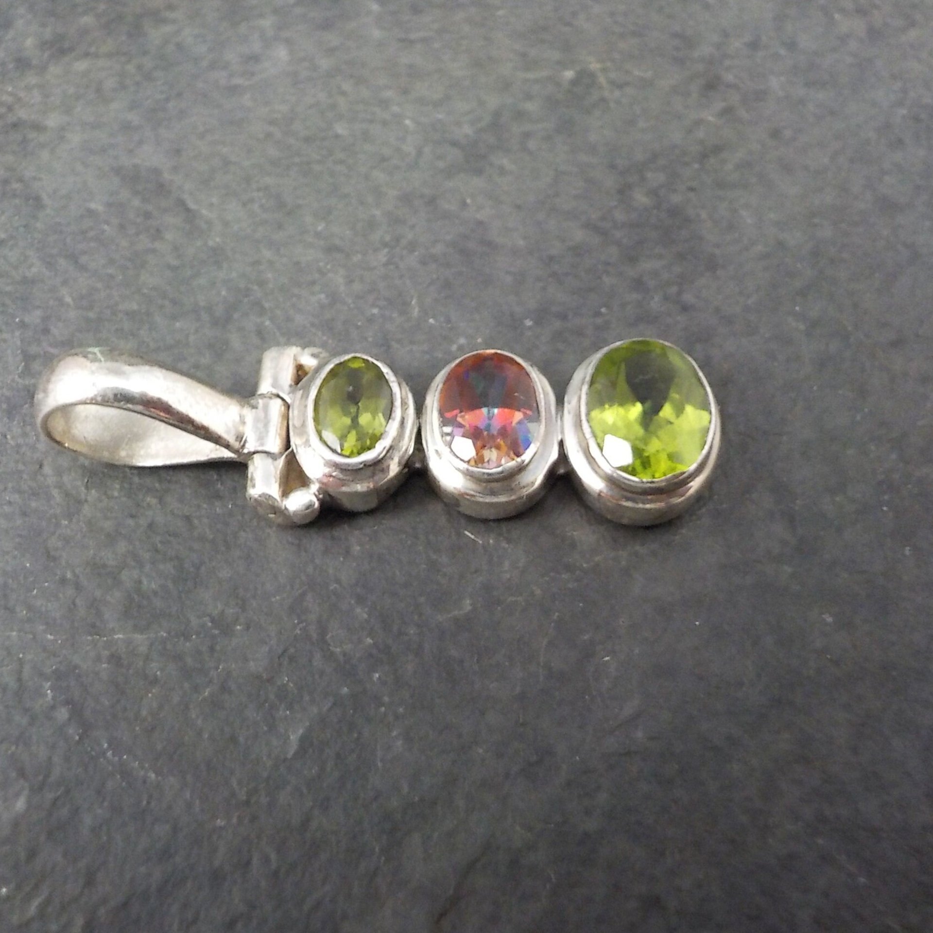 Vintage Sterling Peridot Mystic Topaz Pendant