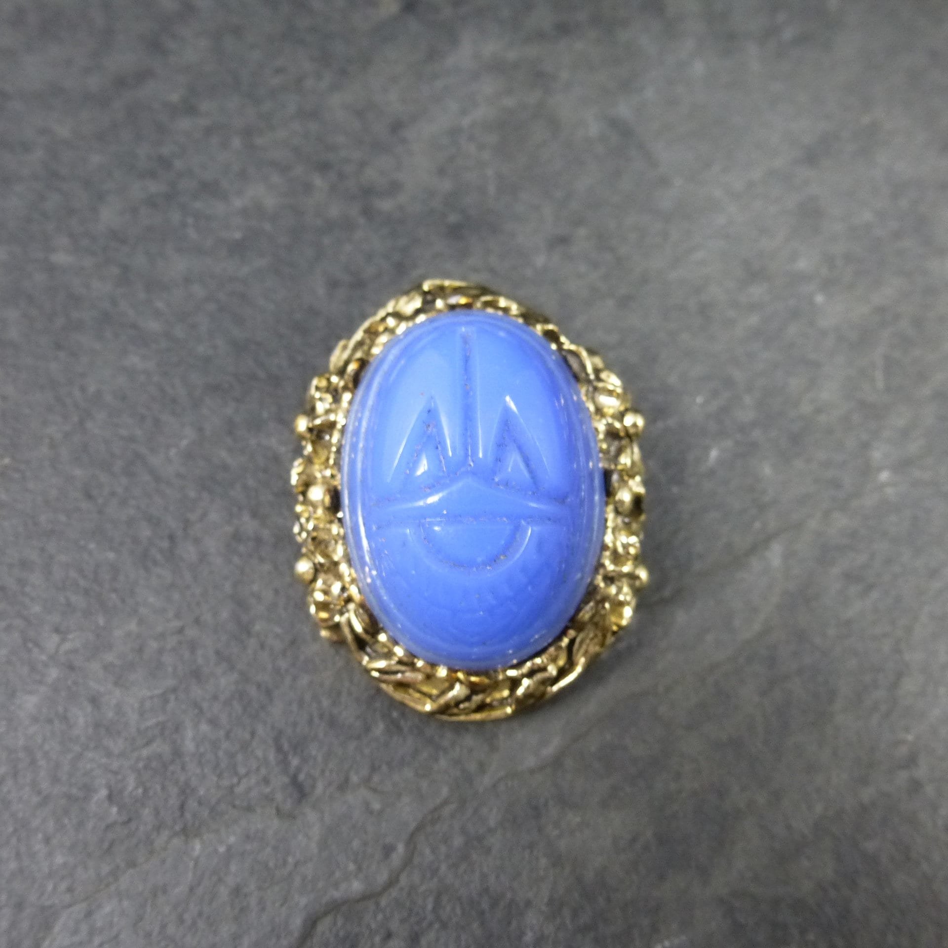 Vintage Blue Glass Scarab Brooch
