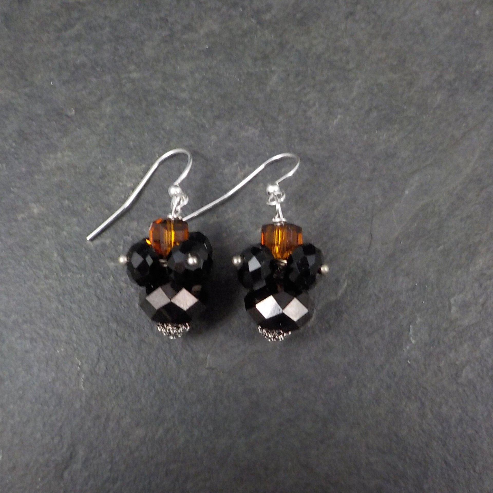 Black Orange Crystal Earrings