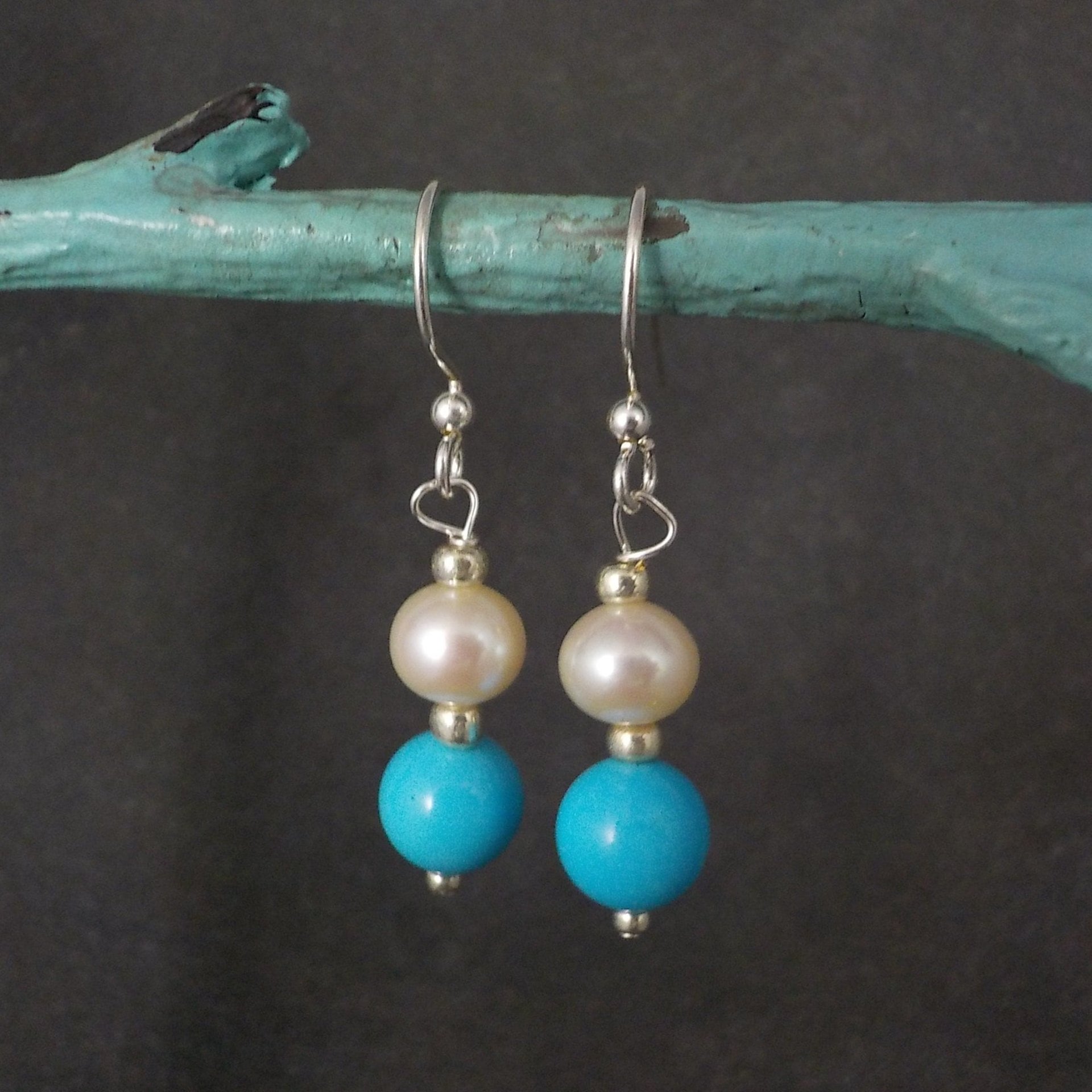 Vintage Blue & White Pearl Turquoise Earrings