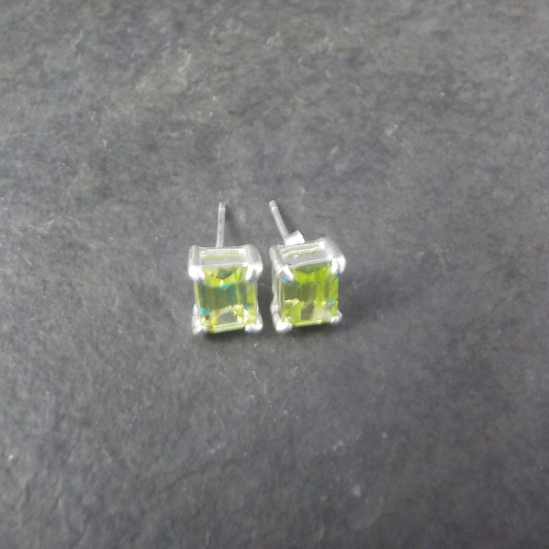 Vintage Sterling Peridot Stud Earrings Long Posts
