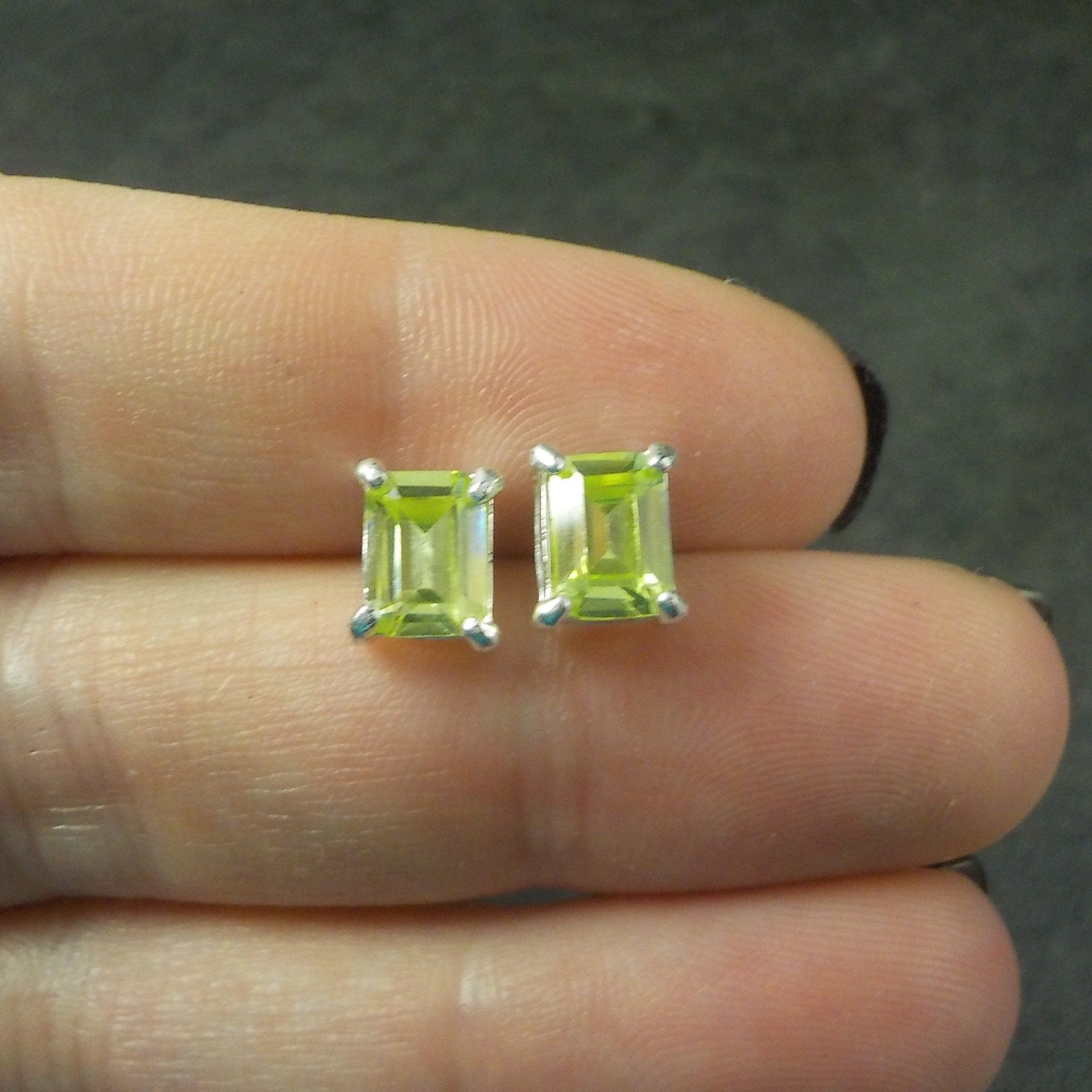 Vintage Sterling Peridot Stud Earrings Long Posts