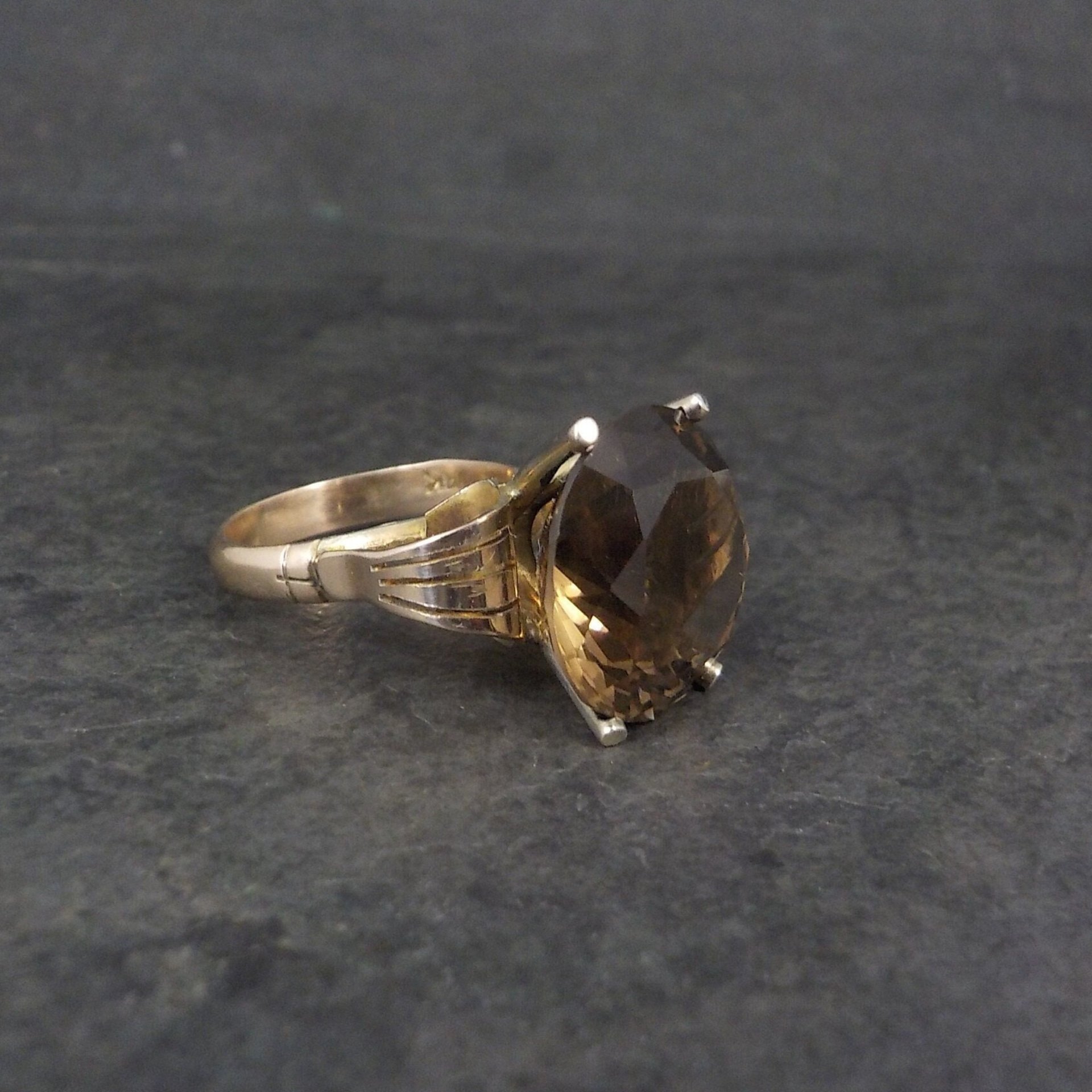 Large Antique 14K Smoky Quartz Ring Size 7