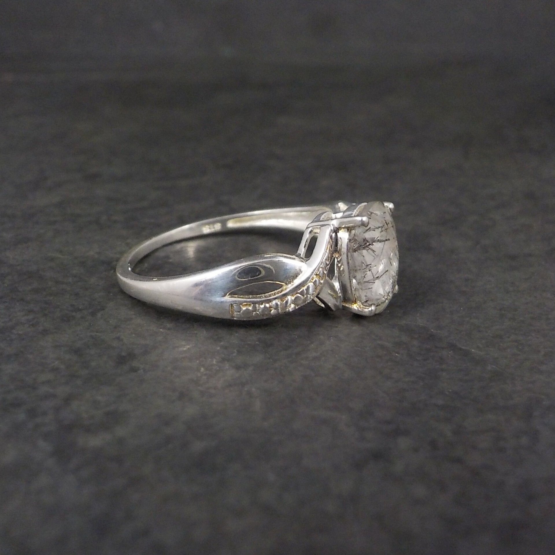 Sterling Faceted Rutilated Quartz Ring Size 9