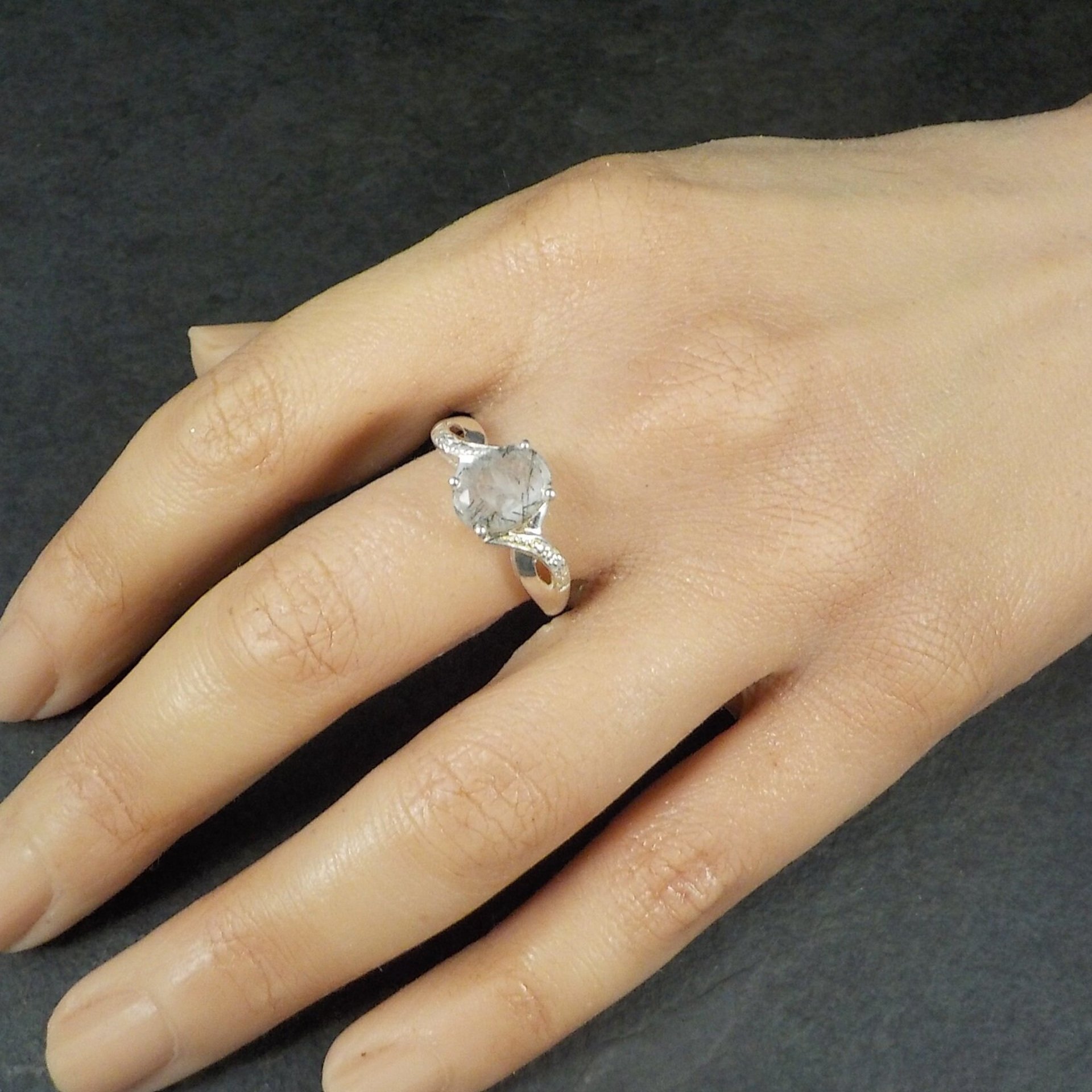 Sterling Faceted Rutilated Quartz Ring Size 9