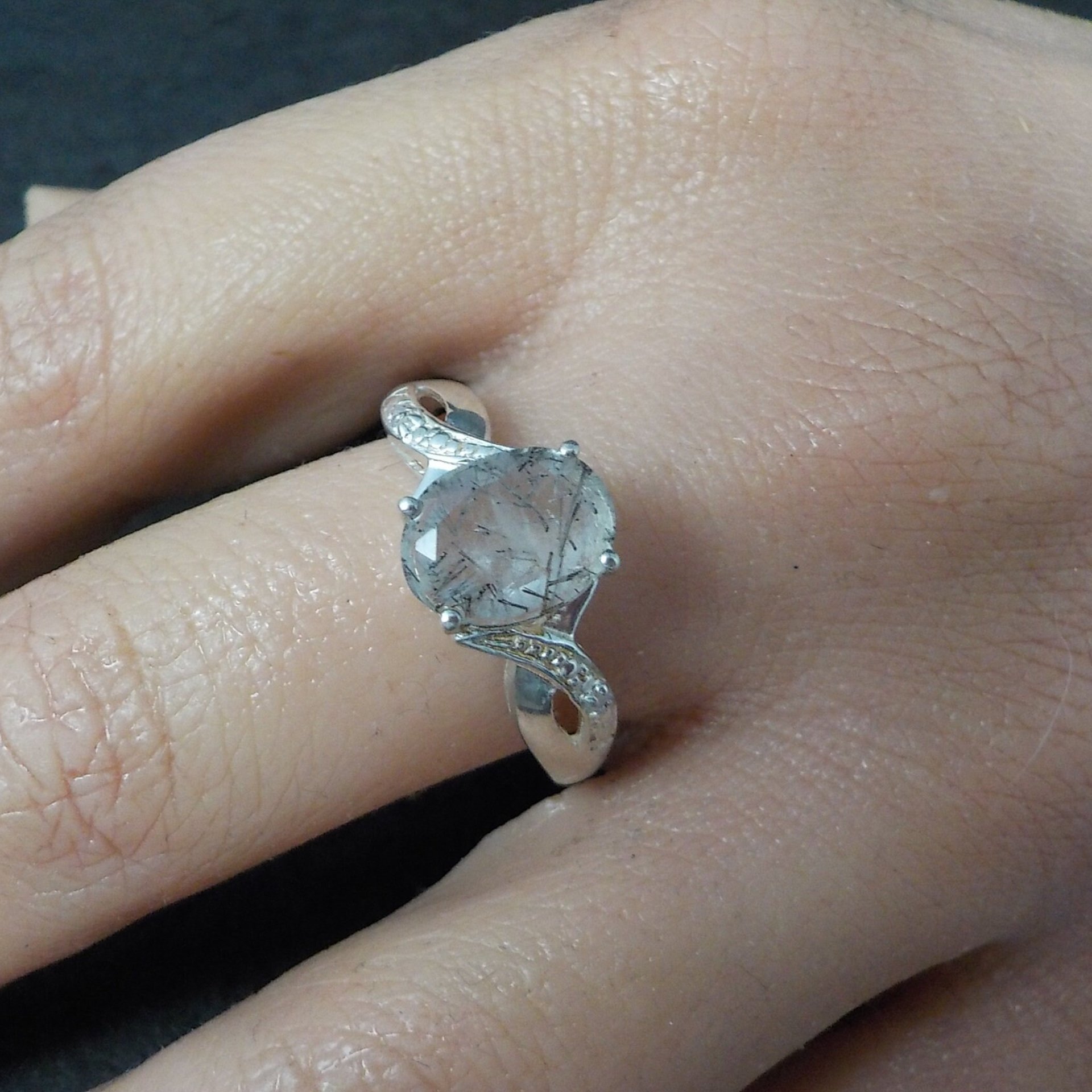 Sterling Faceted Rutilated Quartz Ring Size 9