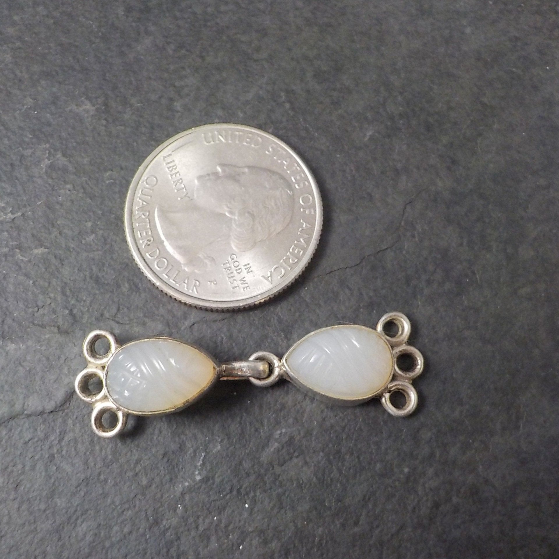 Sterling 3 Strand Carved Quartz Hook Clasp
