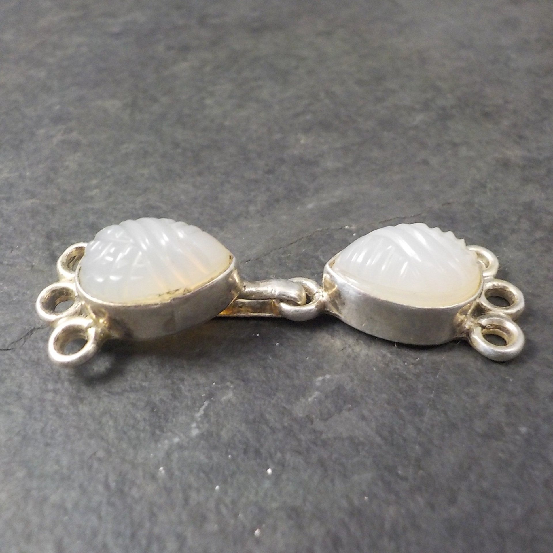 Sterling 3 Strand Carved Quartz Hook Clasp