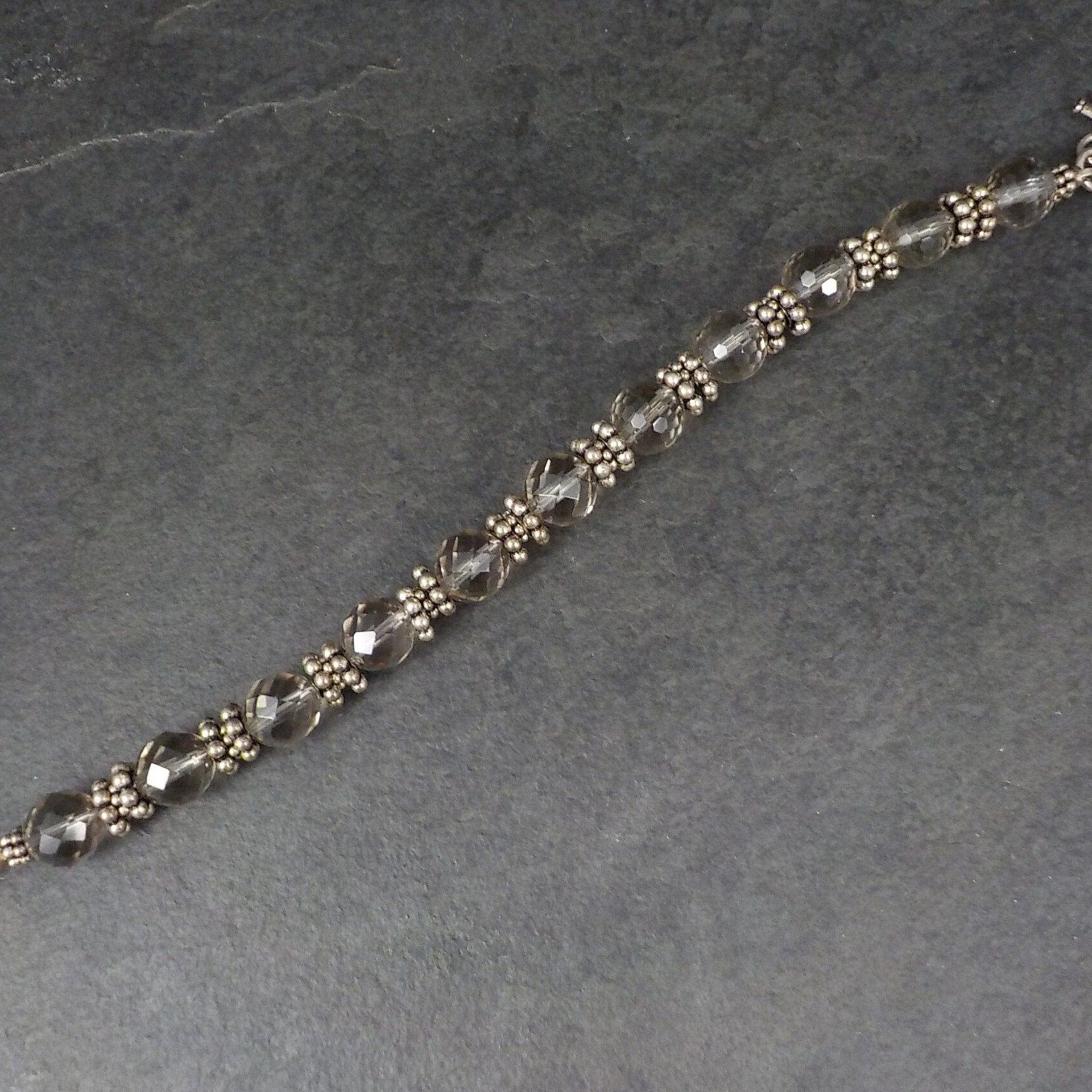 Vintage Sterling Quartz Toggle Bracelet 8.25 Inches