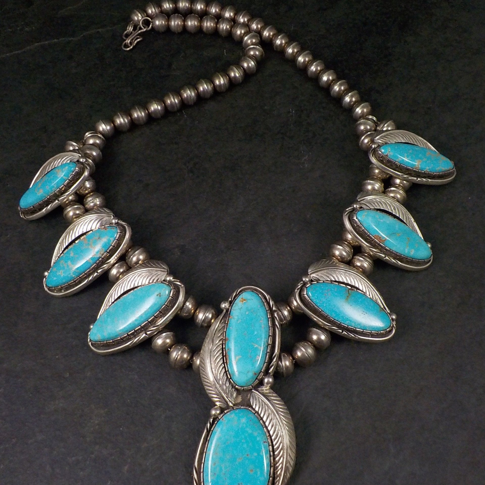 Vintage Navajo Turquoise Necklace Fred Guerro Sterling Silver