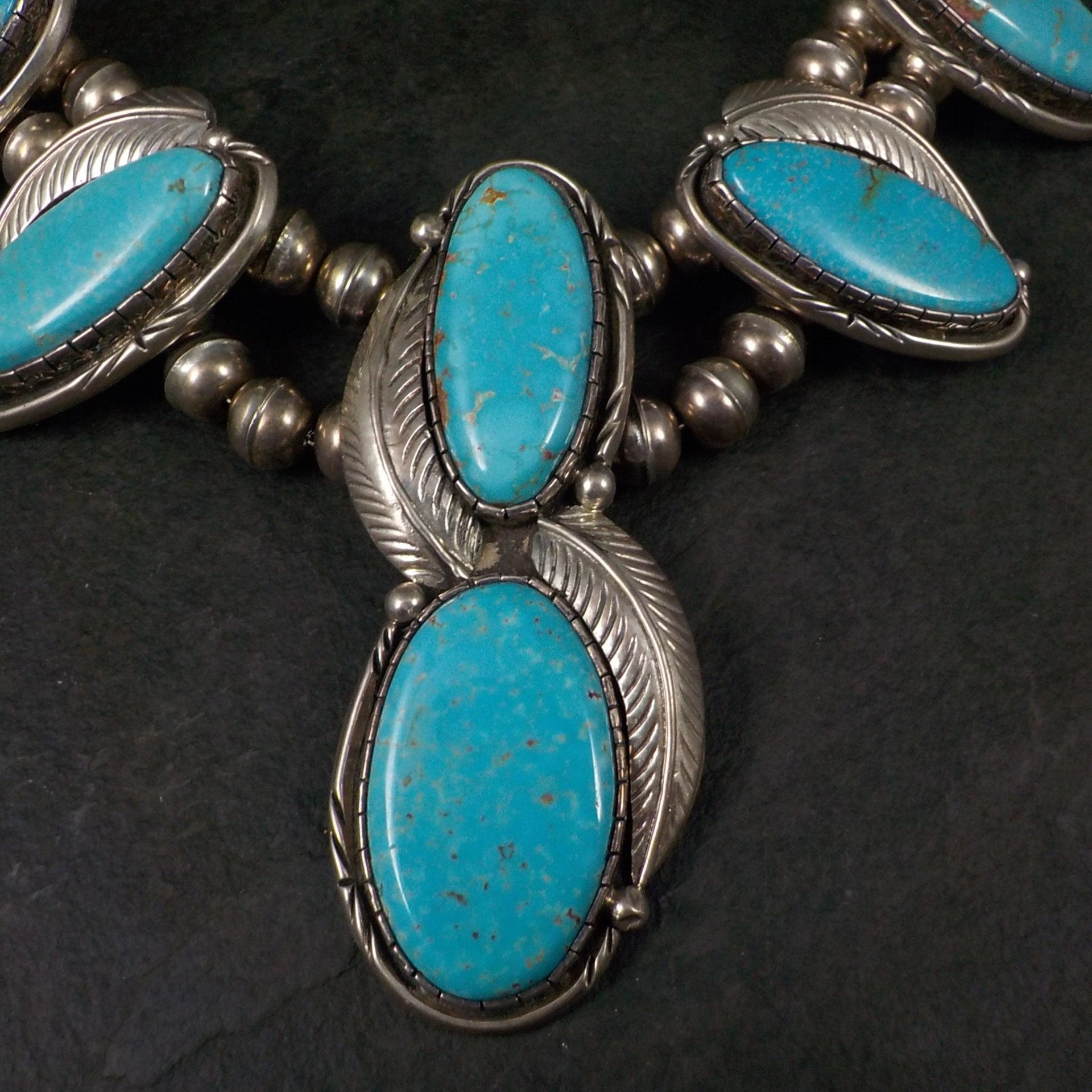 Vintage Navajo Turquoise Necklace Fred Guerro Sterling Silver