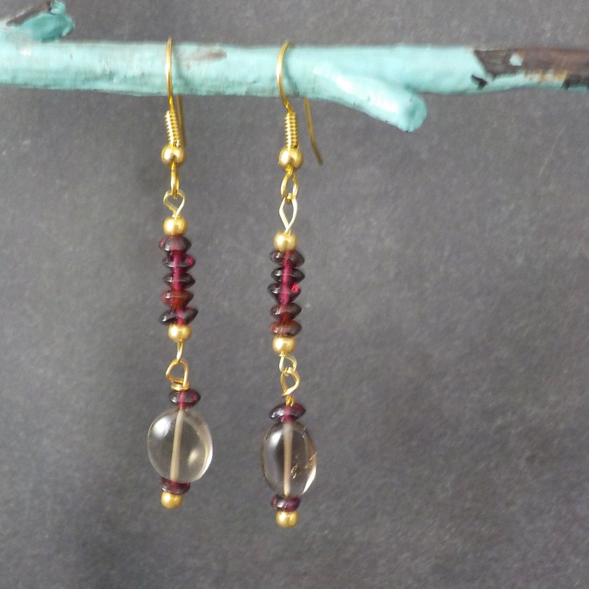 Vintage Garnet Smoky Quartz Earrings