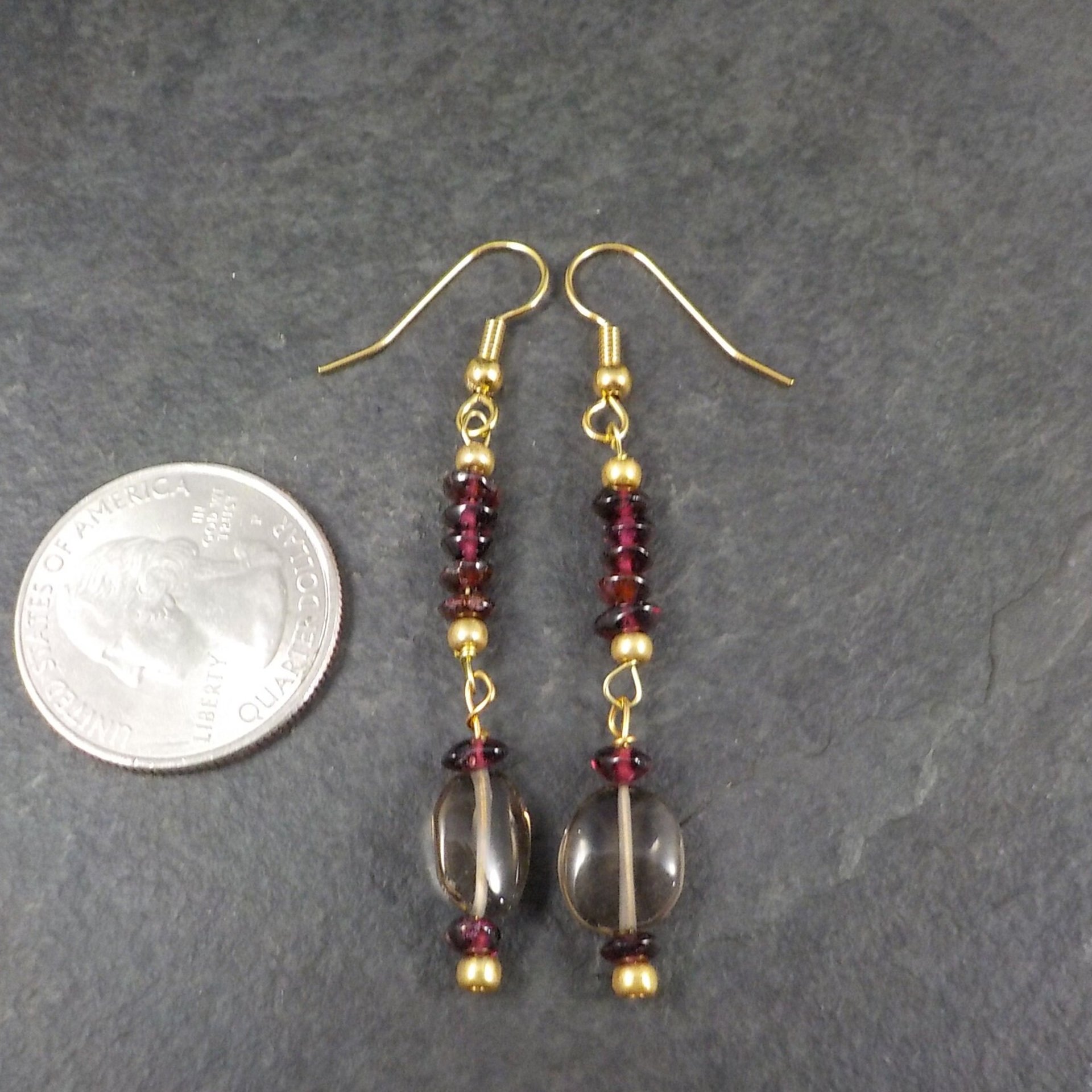 Vintage Garnet Smoky Quartz Earrings