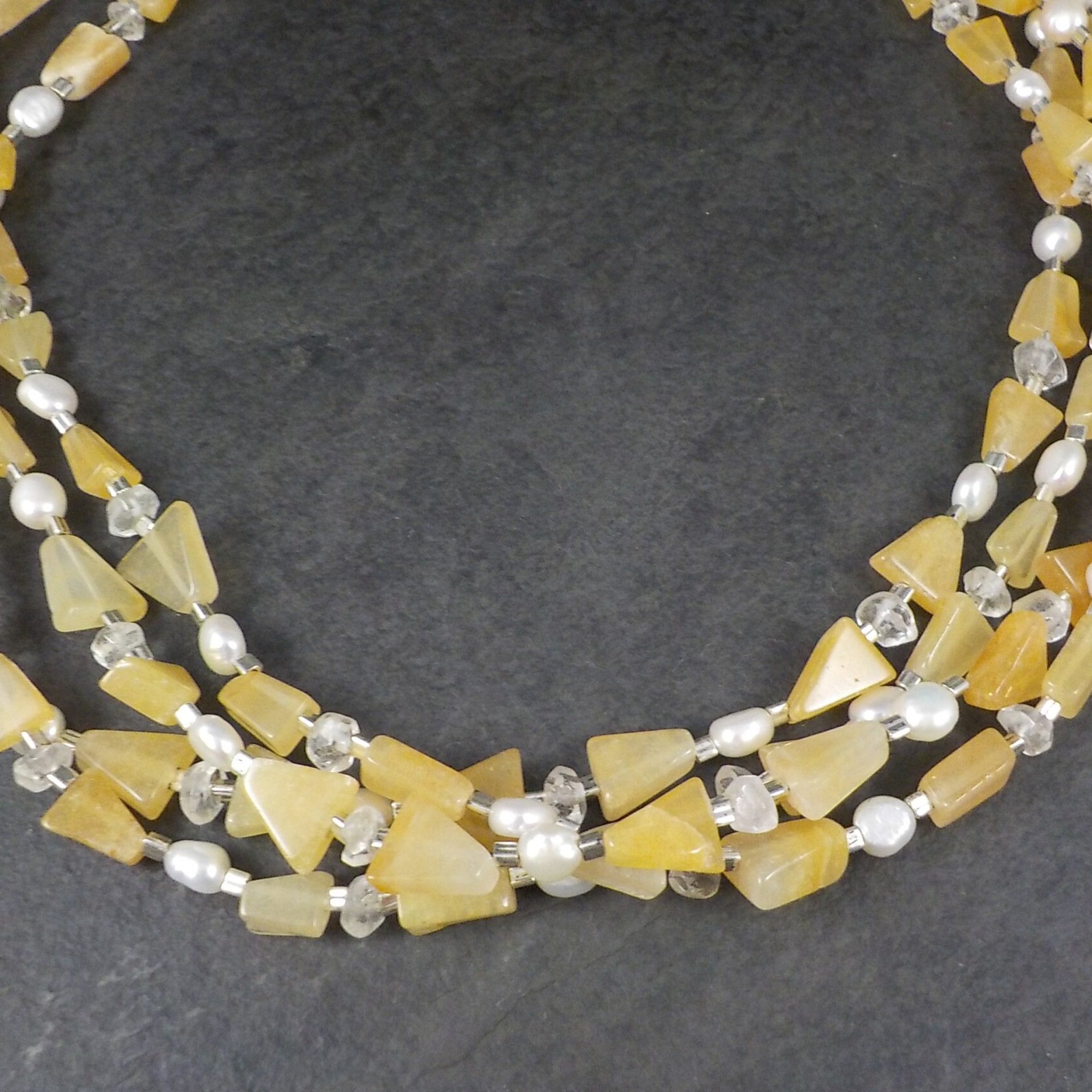 Vintage 4 Strand Citrine Quartz Pearl Necklace