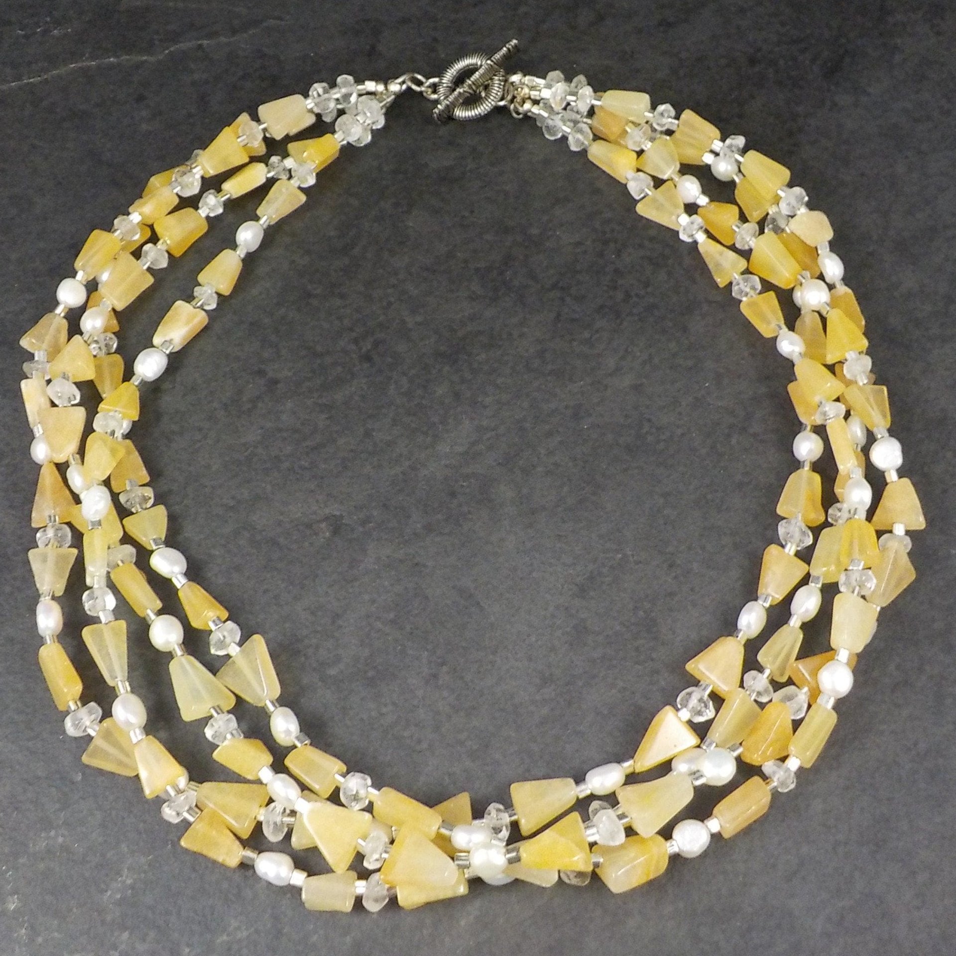 Vintage 4 Strand Citrine Quartz Pearl Necklace