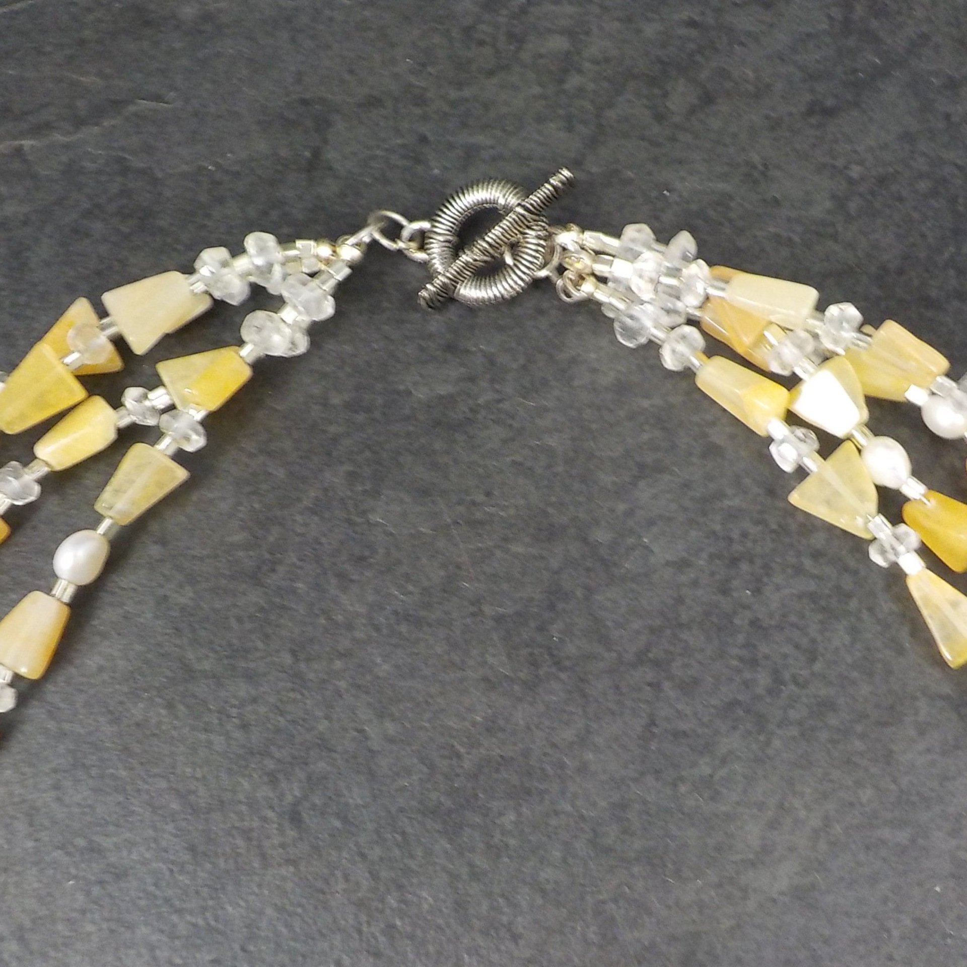 Vintage 4 Strand Citrine Quartz Pearl Necklace