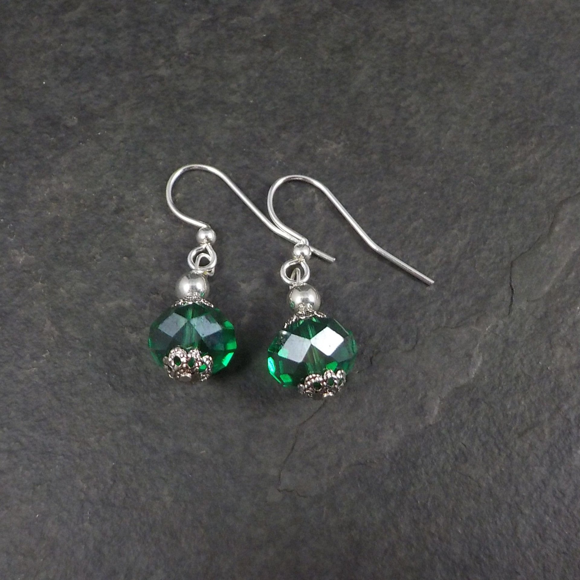 Silver Plated Green Crystal Earrings